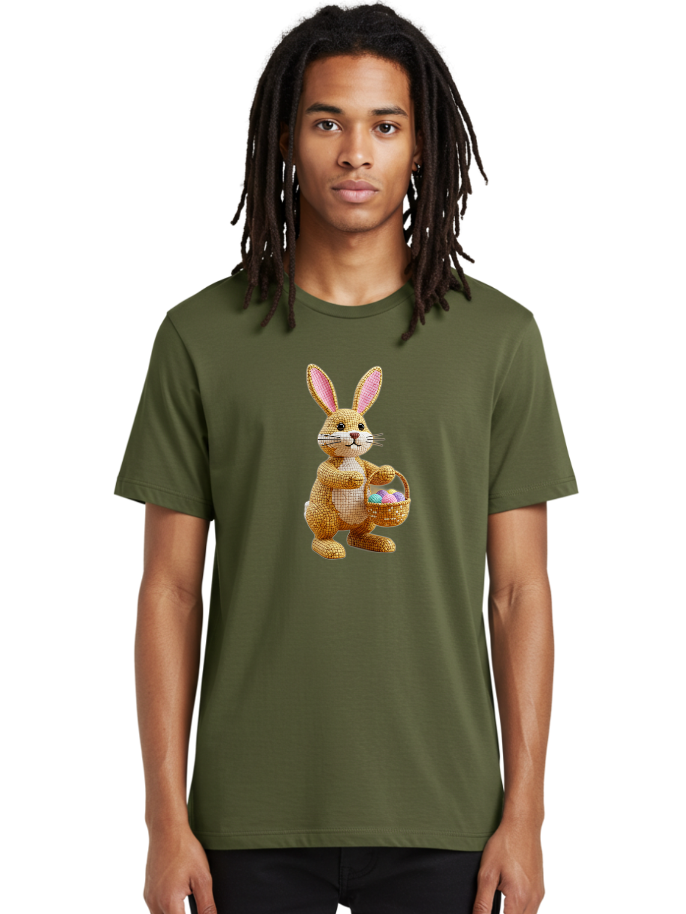Wicker-Easter-Bunny Men'S Graphic Tee, 100% Cotton, Comfortable Casual Summer Wear, Machine Washable, Wicker Bunny, Holding Basket, Easter Eggs, Spring Holiday, Pastel Colors, Whimsical Design, Wicker Texture, Easter Basket, Cute Bunny, Bab586 26