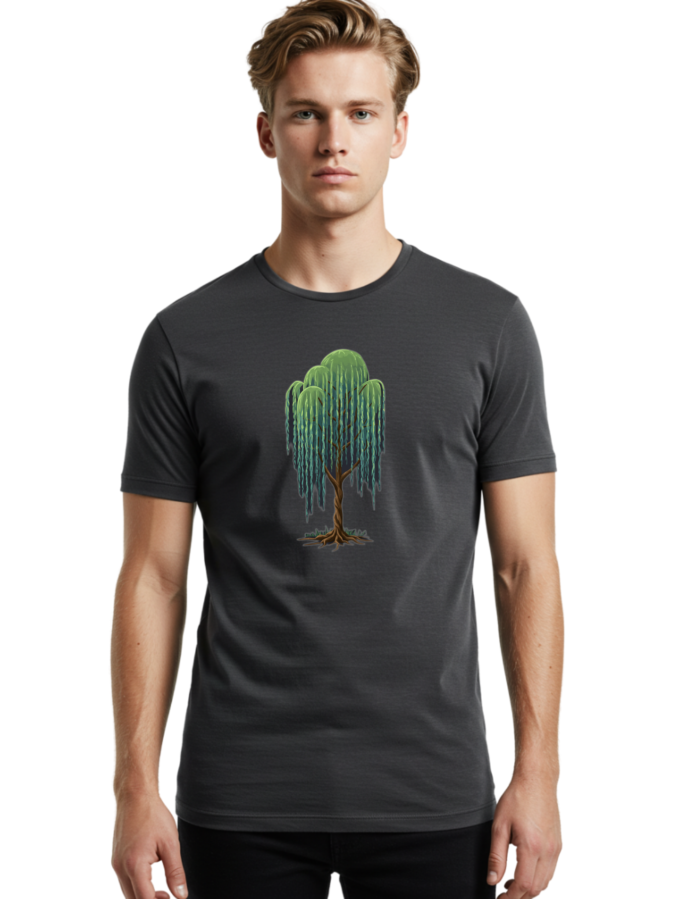Willow-Tree Men'S Graphic Tee, 100% Cotton, Comfortable Casual Summer Wear, Machine Washable, Weeping Willow Tree, Twisted Trunk, Drooping Branches, Lush Foliage, Serene Landscape, Natural Scenery, Tree Roots Bab588 17