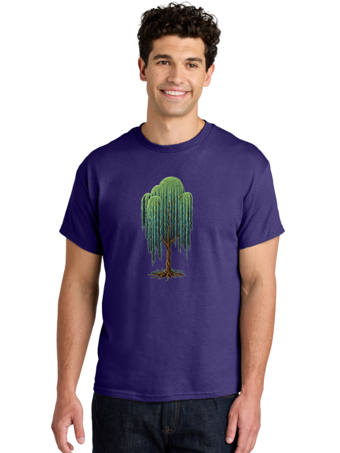 Willow-Tree Men'S Graphic Tee, 100% Cotton, Comfortable Casual Summer Wear, Machine Washable, Weeping Willow Tree, Twisted Trunk, Drooping Branches, Lush Foliage, Serene Landscape, Natural Scenery, Tree Roots Bab588 25