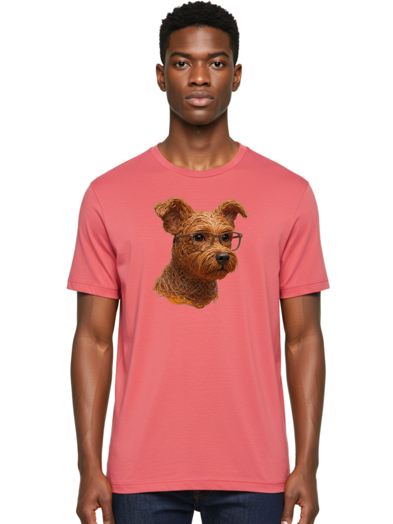 Wire-Dog-With-Glasses Men'S Graphic Tee, 100% Cotton, Comfortable Casual Summer Wear, Machine Washable, Dog Wearing Glasses, Wire Art Dog, Animal Portrait, Dog Portrait, Pet Illustration, Wire Sculpture, Creative Dog Art, Dog With Glasses, Bab589 17