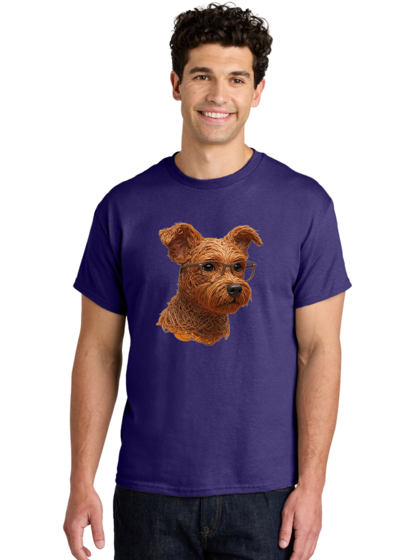 Wire-Dog-With-Glasses Men'S Graphic Tee, 100% Cotton, Comfortable Casual Summer Wear, Machine Washable, Dog Wearing Glasses, Wire Art Dog, Animal Portrait, Dog Portrait, Pet Illustration, Wire Sculpture, Creative Dog Art, Dog With Glasses, Bab589 20
