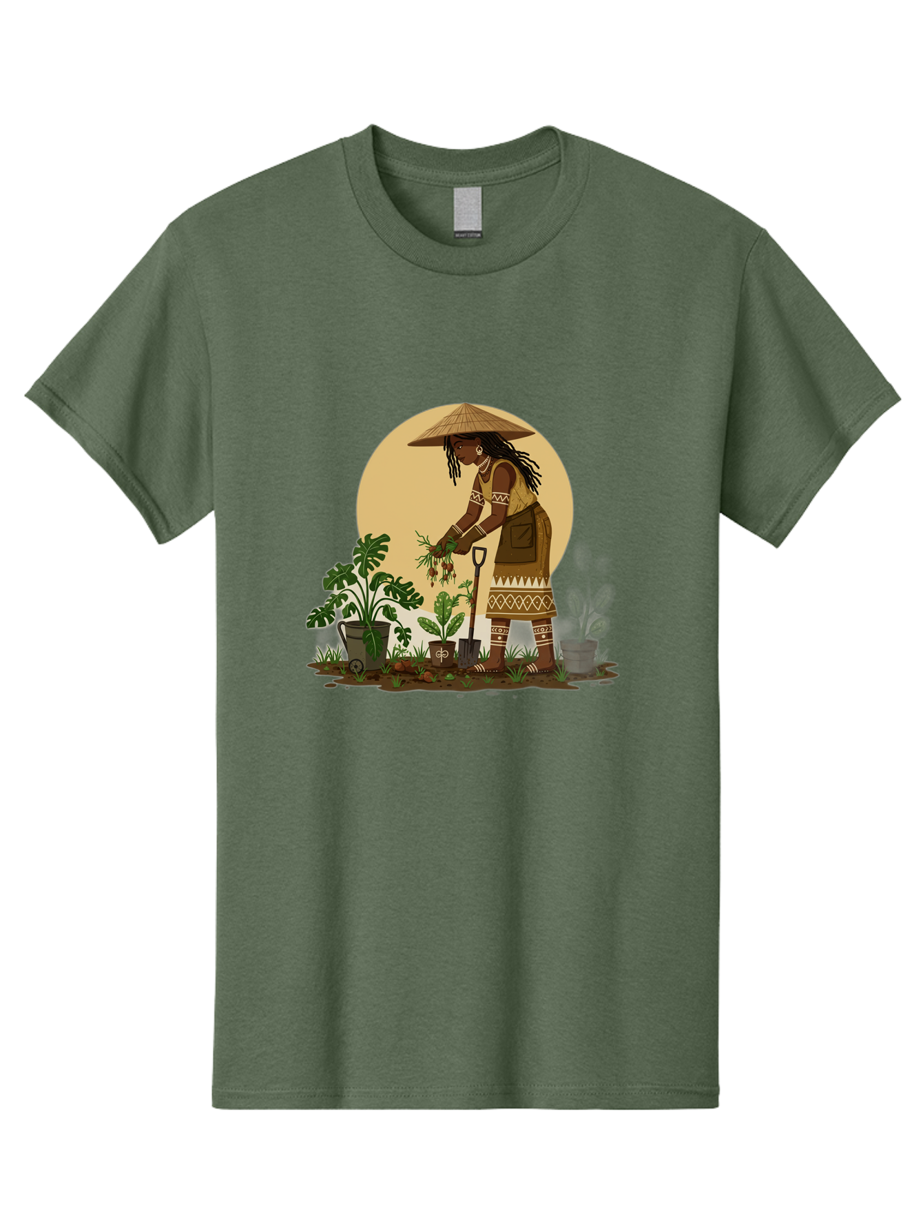 Woman-Gardening-1 Men'S Graphic Tee, 100% Cotton, Comfortable Casual Summer Wear, Machine Washable, Woman Gardening, Harvesting Plants, Traditional Clothing, Conical Hat, Farming Activities, Cultural Heritage, Rural Lifestyle, Green Plants, Bab590 9