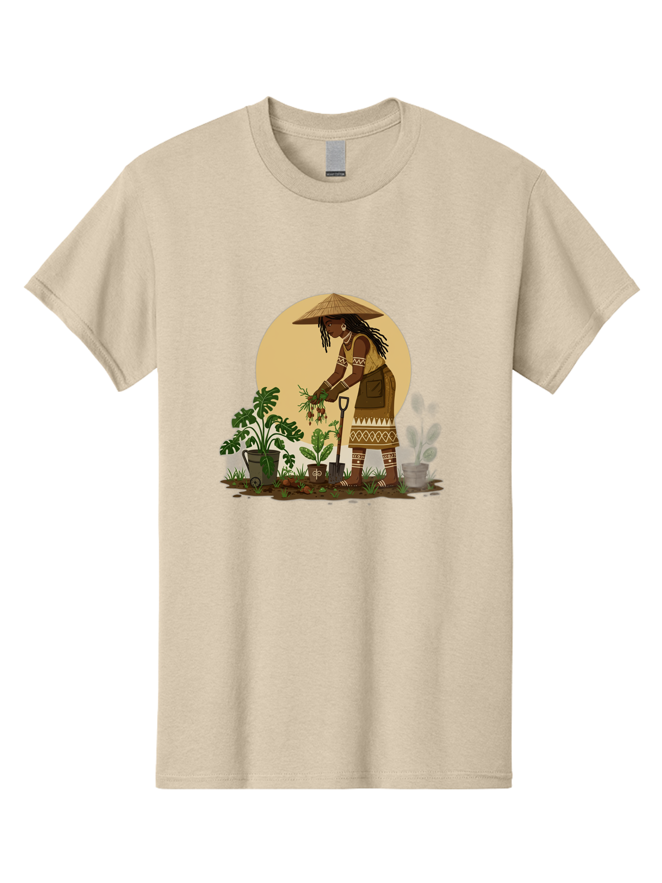 Woman-Gardening-1 Men'S Graphic Tee, 100% Cotton, Comfortable Casual Summer Wear, Machine Washable, Woman Gardening, Harvesting Plants, Traditional Clothing, Conical Hat, Farming Activities, Cultural Heritage, Rural Lifestyle, Green Plants, Bab590 13