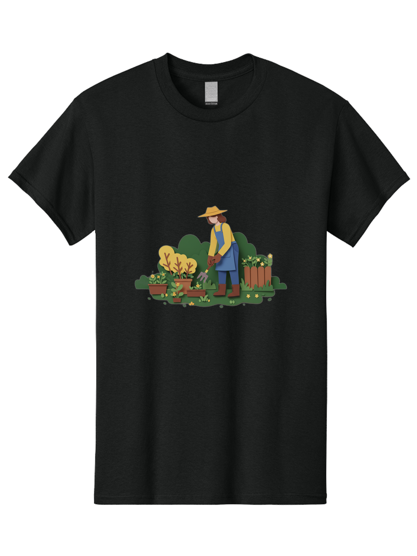 Woman-Gardening Men'S Graphic Tee, 100% Cotton, Comfortable Casual Summer Wear, Machine Washable, Gardener Tending Plants, Gardening Tools, Potted Plants, Gardening Activities, Yellow Flowers, Garden Scenery, Outdoor Work, Gardening Gloves Bab591 12