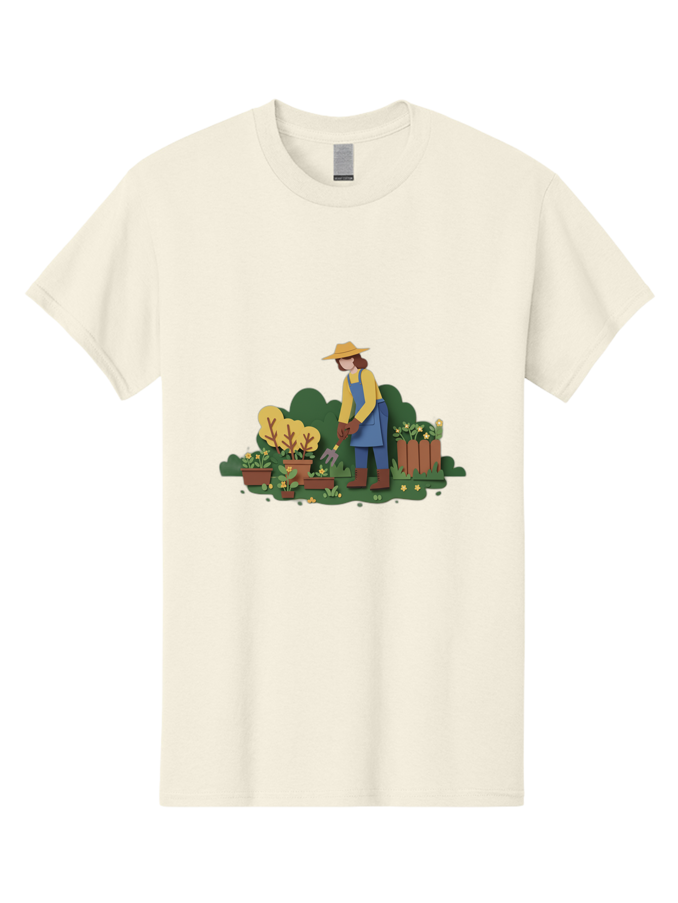 Woman-Gardening Men'S Graphic Tee, 100% Cotton, Comfortable Casual Summer Wear, Machine Washable, Gardener Tending Plants, Gardening Tools, Potted Plants, Gardening Activities, Yellow Flowers, Garden Scenery, Outdoor Work, Gardening Gloves Bab591 5