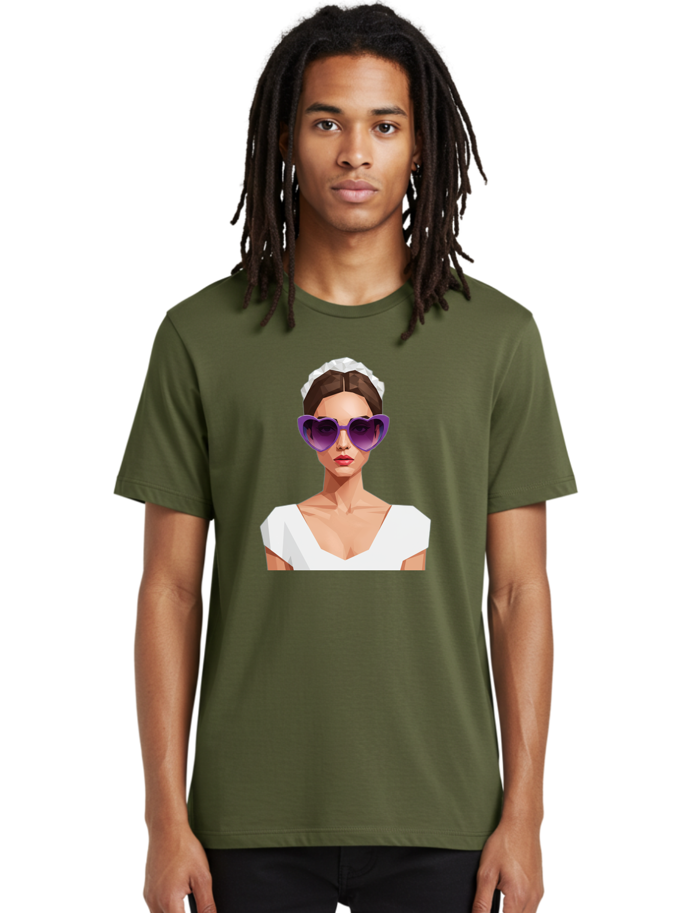 Woman-In-Sunglasses Men'S Graphic Tee, 100% Cotton, Comfortable Casual Summer Wear, Machine Washable, Fashionable Woman, Stylish Sunglasses, Elegant White Dress, Sophisticated Look, Trendy Accessories, Modern Fashion, Purple Shades, Bab592 22