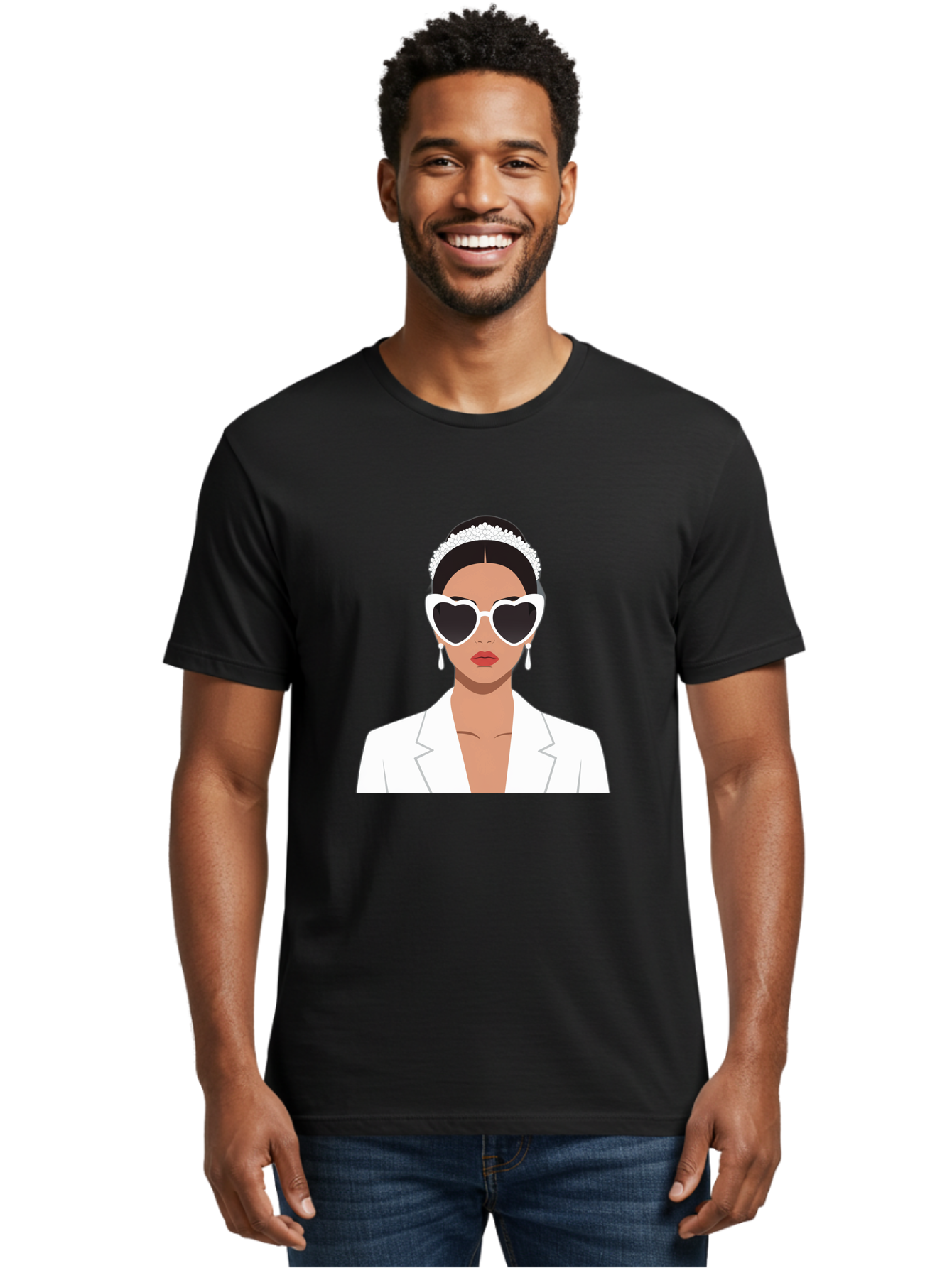 Woman-In-White Men'S Graphic Tee, 100% Cotton, Comfortable Casual Summer Wear, Machine Washable, Fashionable Woman, Heart-Shaped Sunglasses, White Blazer, Elegant Jewelry, Stylish Accessory, Trendy Outfit, Glamorous, Sophisticated Style, Bab593 19