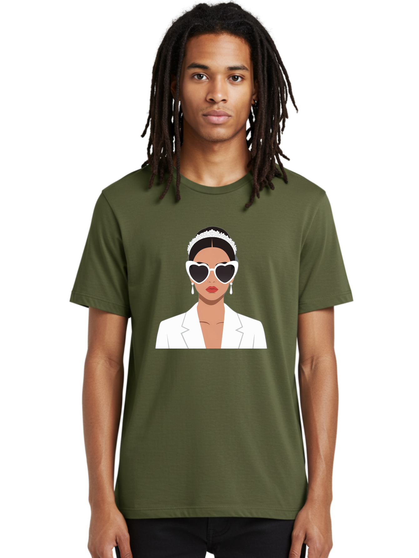 Woman-In-White Men'S Graphic Tee, 100% Cotton, Comfortable Casual Summer Wear, Machine Washable, Fashionable Woman, Heart-Shaped Sunglasses, White Blazer, Elegant Jewelry, Stylish Accessory, Trendy Outfit, Glamorous, Sophisticated Style, Bab593 22