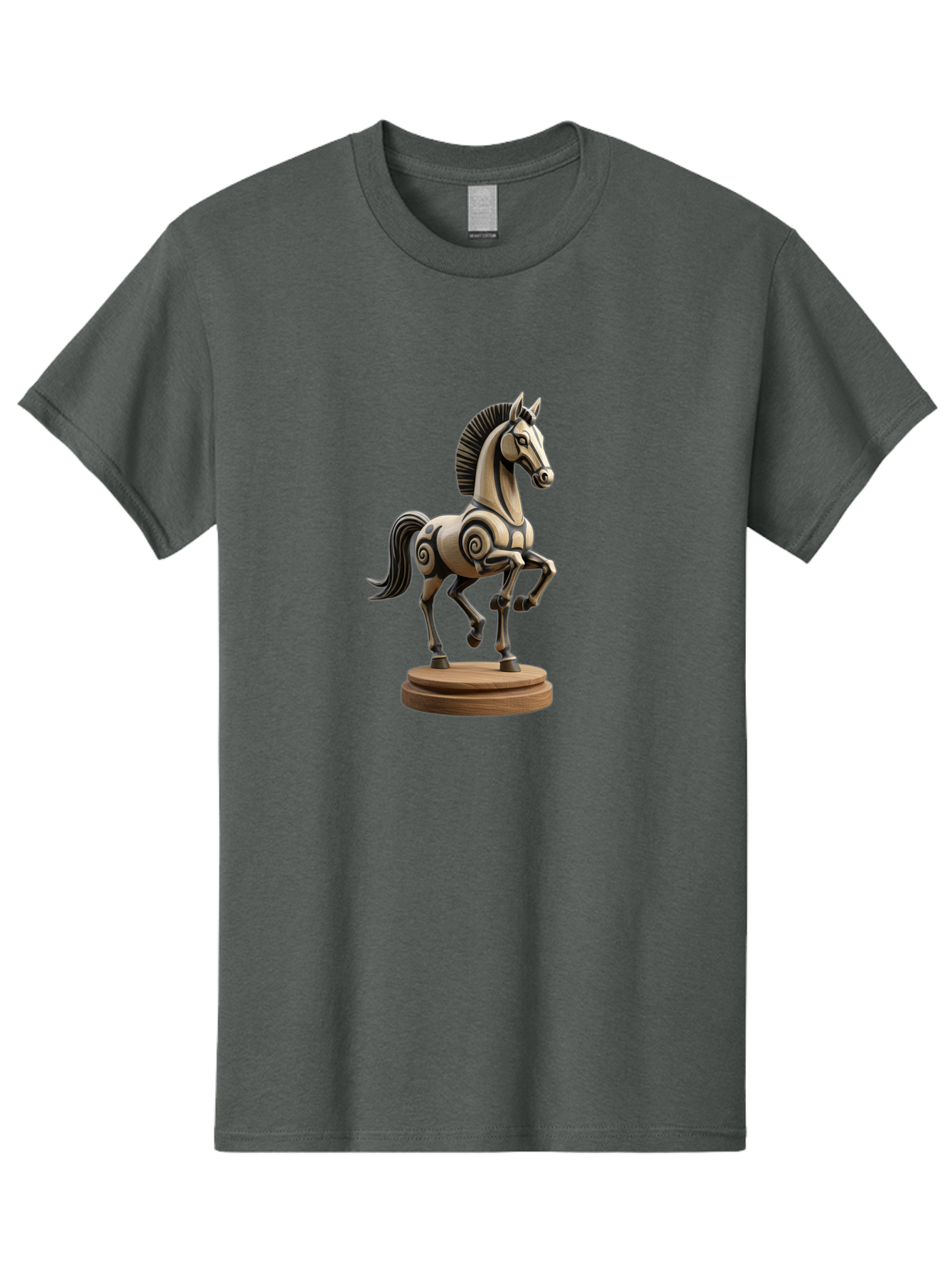 Wooden-Horse-Statue Men'S Graphic Tee, 100% Cotton, Comfortable Casual Summer Wear, Machine Washable, Mechanical Horse, Wooden Horse, Figurine, Horse Sculpture, Decorative Art, Spiral Patterns, Wooden Craftsmanship, Horse Figurine, Bab595 12