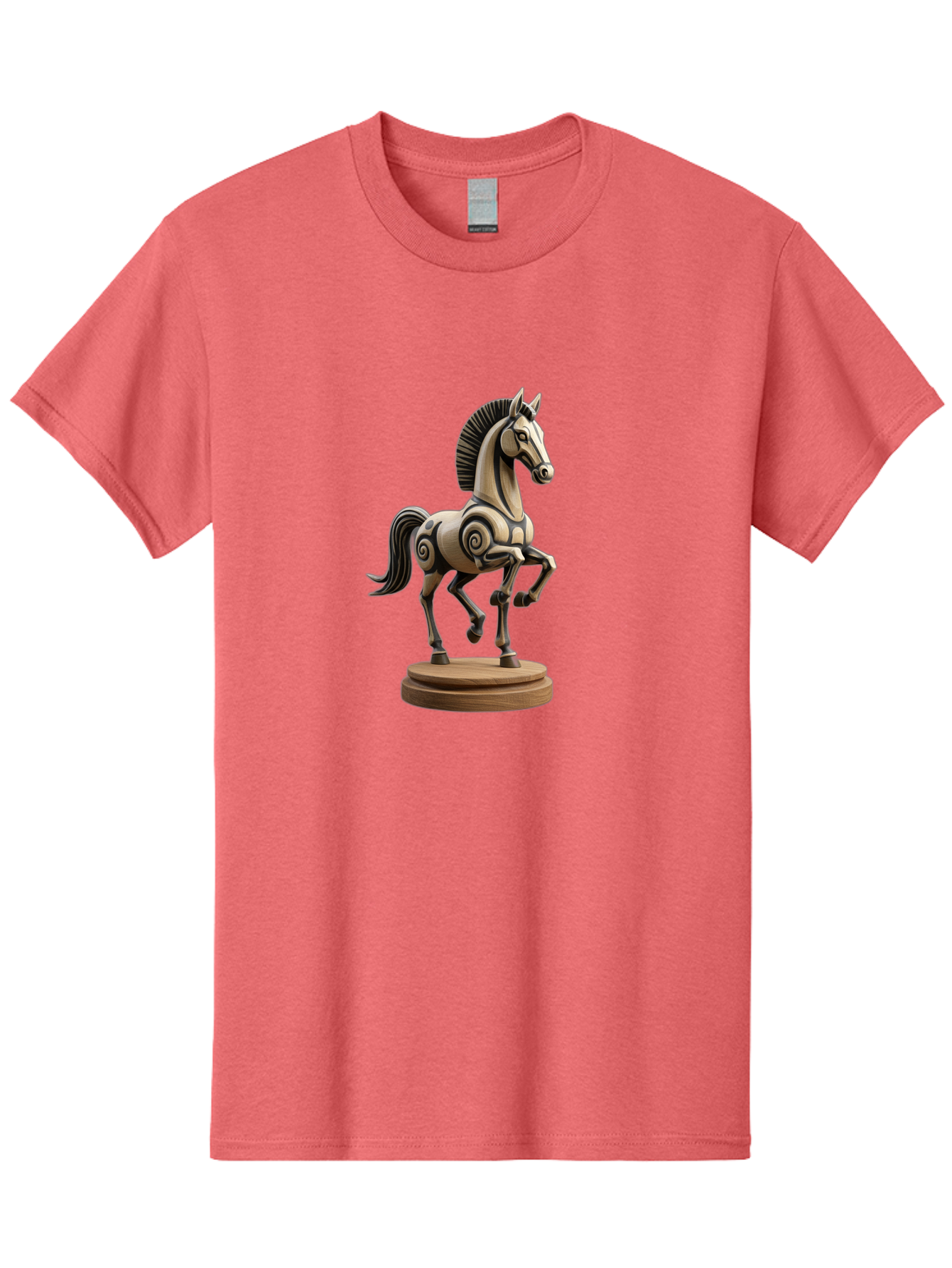 Wooden-Horse-Statue Men'S Graphic Tee, 100% Cotton, Comfortable Casual Summer Wear, Machine Washable, Mechanical Horse, Wooden Horse, Figurine, Horse Sculpture, Decorative Art, Spiral Patterns, Wooden Craftsmanship, Horse Figurine, Bab595 5