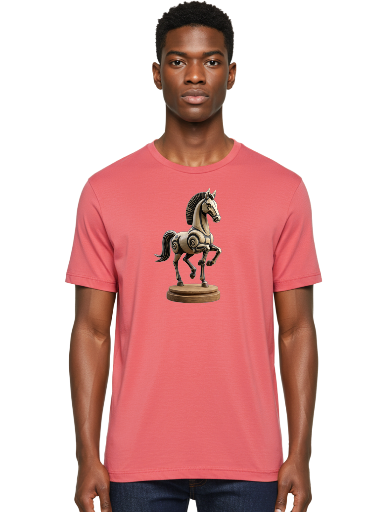 Wooden-Horse-Statue Men'S Graphic Tee, 100% Cotton, Comfortable Casual Summer Wear, Machine Washable, Mechanical Horse, Wooden Horse, Figurine, Horse Sculpture, Decorative Art, Spiral Patterns, Wooden Craftsmanship, Horse Figurine, Bab595 20