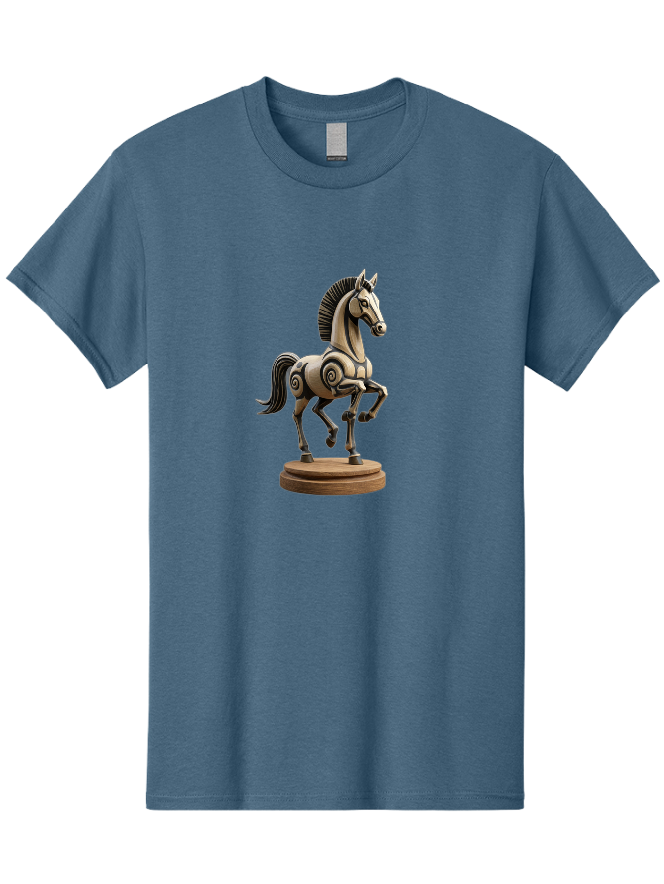 Wooden-Horse-Statue Men'S Graphic Tee, 100% Cotton, Comfortable Casual Summer Wear, Machine Washable, Mechanical Horse, Wooden Horse, Figurine, Horse Sculpture, Decorative Art, Spiral Patterns, Wooden Craftsmanship, Horse Figurine, Bab595 3