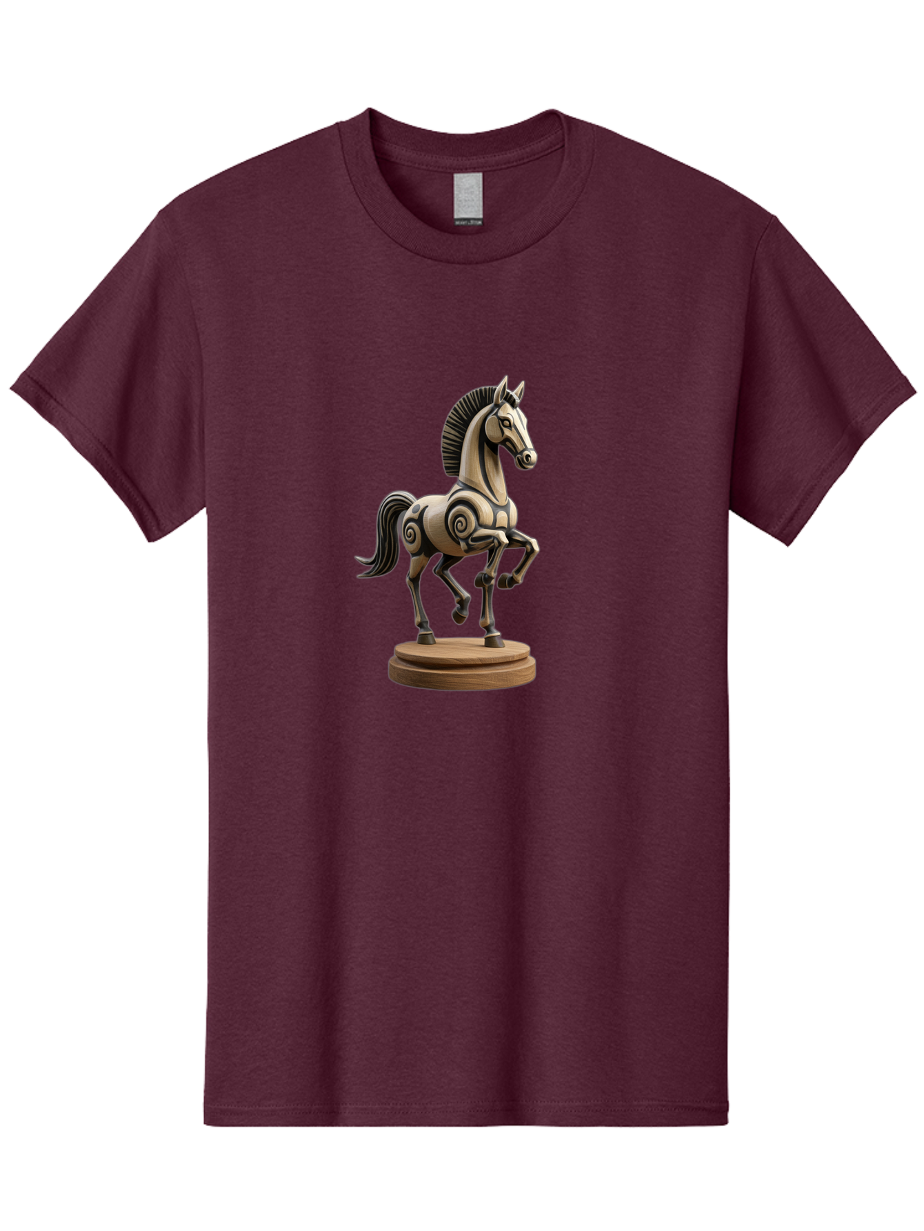 Wooden-Horse-Statue Men'S Graphic Tee, 100% Cotton, Comfortable Casual Summer Wear, Machine Washable, Mechanical Horse, Wooden Horse, Figurine, Horse Sculpture, Decorative Art, Spiral Patterns, Wooden Craftsmanship, Horse Figurine, Bab595 15