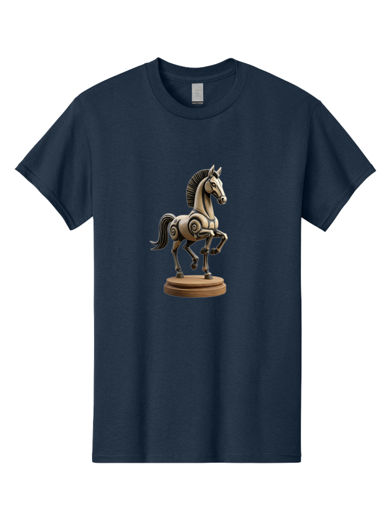 Wooden-Horse-Statue Men'S Graphic Tee, 100% Cotton, Comfortable Casual Summer Wear, Machine Washable, Mechanical Horse, Wooden Horse, Figurine, Horse Sculpture, Decorative Art, Spiral Patterns, Wooden Craftsmanship, Horse Figurine, Bab595 13