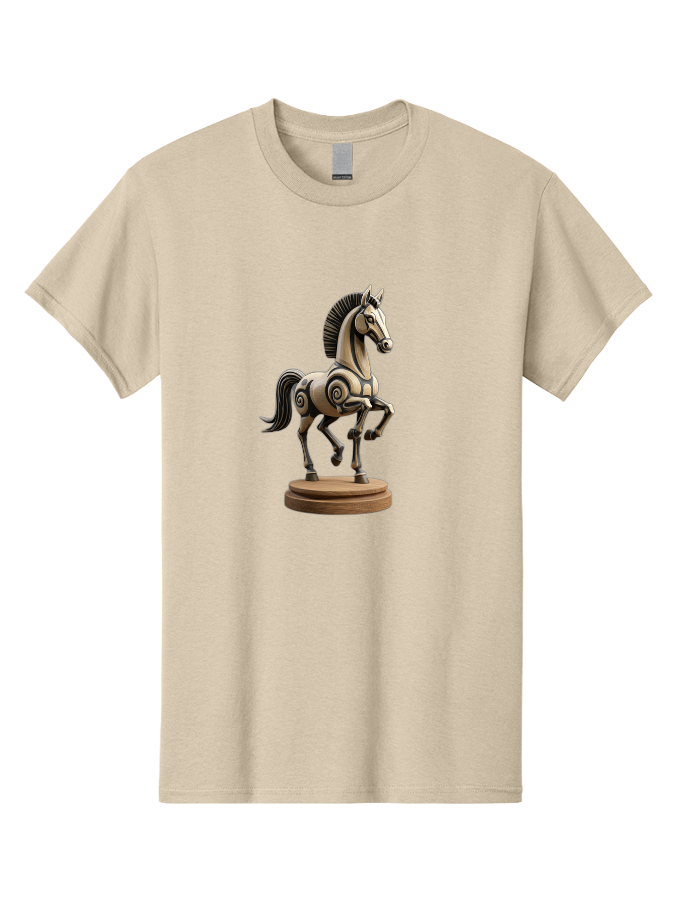 Wooden-Horse-Statue Men'S Graphic Tee, 100% Cotton, Comfortable Casual Summer Wear, Machine Washable, Mechanical Horse, Wooden Horse, Figurine, Horse Sculpture, Decorative Art, Spiral Patterns, Wooden Craftsmanship, Horse Figurine, Bab595 6