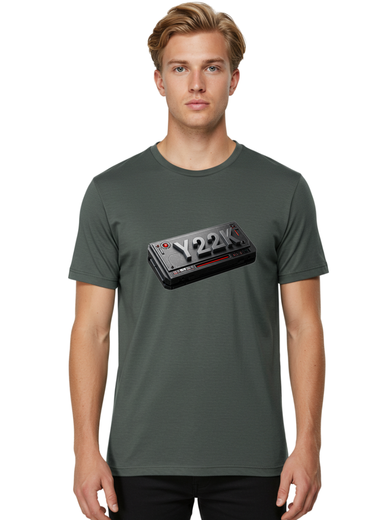Y22K Men'S Graphic Tee, 100% Cotton, Comfortable Casual Summer Wear, Machine Washable, Futuristic Device, Y22K, Technology, Cyberpunk, Sleek Design, Metallic Surface, Red Accents, Futuristic Tech, Innovative Gadget, High-Tech Equipment, Bab598 22