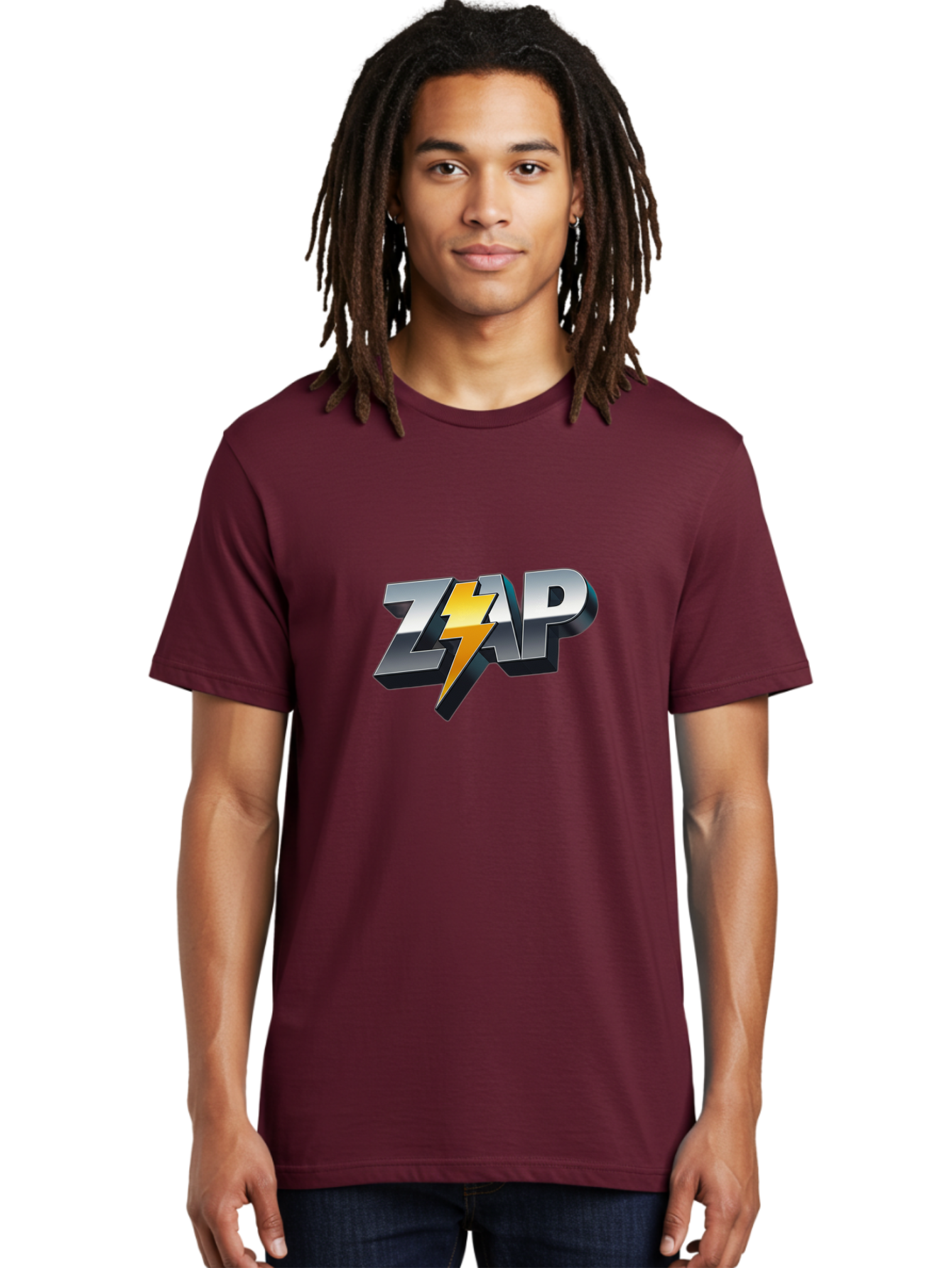 Zap Men'S Graphic Tee, 100% Cotton, Comfortable Casual Summer Wear, Machine Washable, Electrifying Logo, Bold Typography, Dynamic Design, Lightning Bolt, Modern Graphics, Energetic Vibe, Trendy Aesthetics, Silver And Gold Colors, 3D Effect, Bab600 24