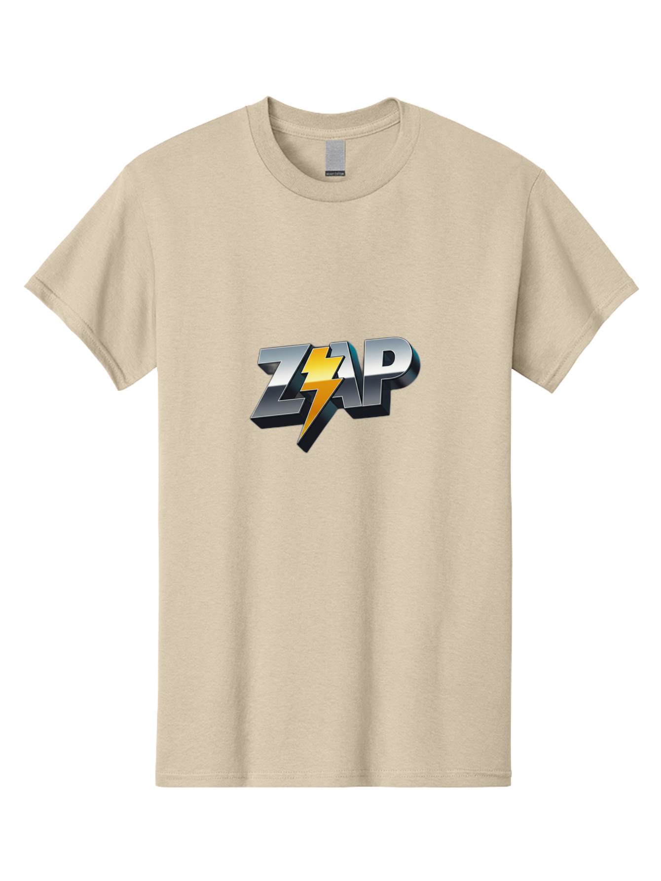 Zap Men'S Graphic Tee, 100% Cotton, Comfortable Casual Summer Wear, Machine Washable, Electrifying Logo, Bold Typography, Dynamic Design, Lightning Bolt, Modern Graphics, Energetic Vibe, Trendy Aesthetics, Silver And Gold Colors, 3D Effect, Bab600 3