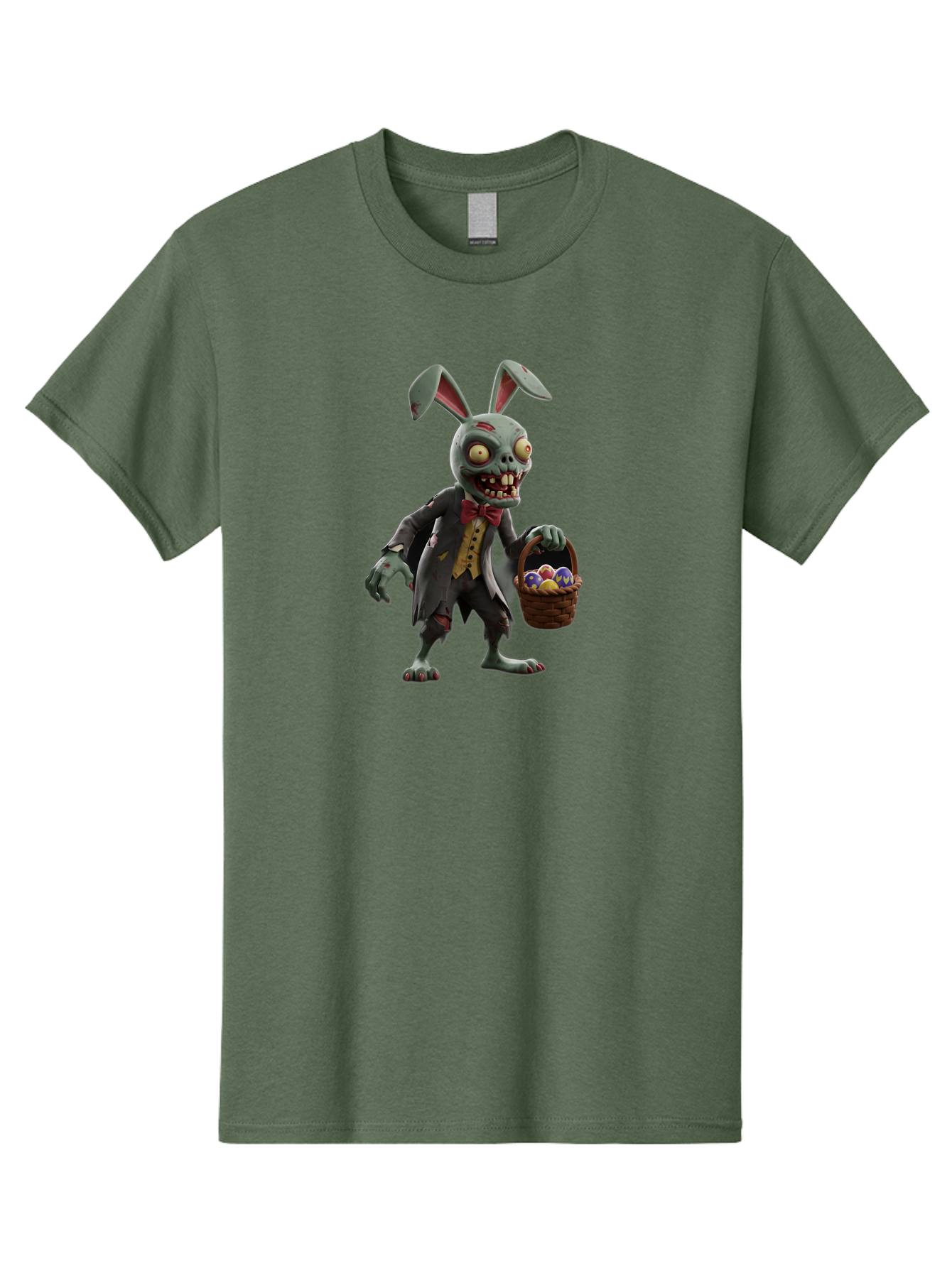Zombie-Bunny Men'S Graphic Tee, 100% Cotton, Comfortable Casual Summer Wear, Machine Washable, Zombie Easter Bunny, Undead Rabbit, Easter Eggs, Horror Bunny, Creepy Rabbit, Zombie Character, Easter Basket, Colorful Eggs, Spooky Easter, Bab601 3