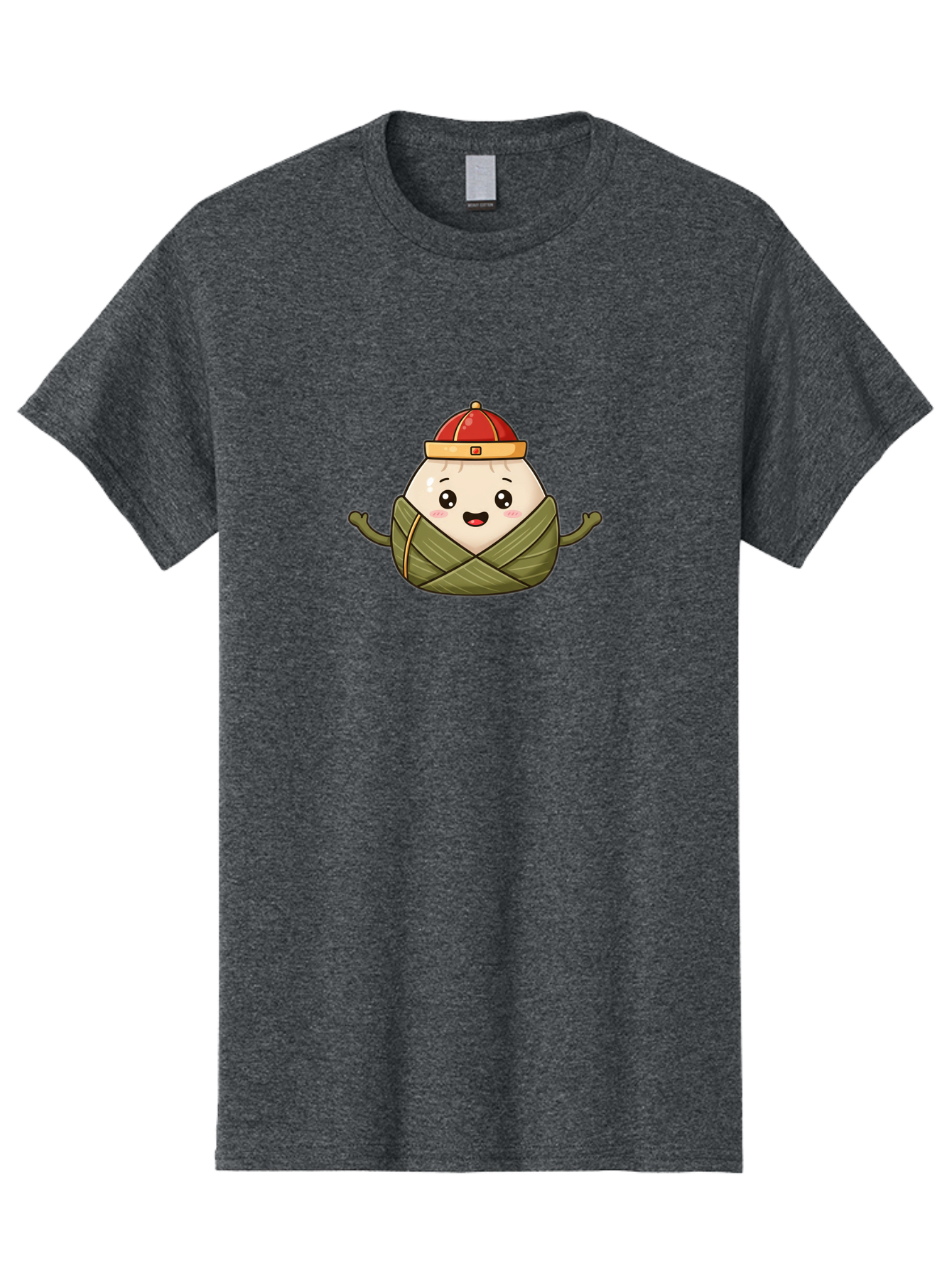 Zongzi-Cartoon-Character Men'S Graphic Tee, 100% Cotton, Comfortable Casual Summer Wear, Machine Washable, Cartoon Zongzi, Chinese Rice Dumpling, Traditional Food, Dragon Boat Festival, Happy Face, Red Hat, Green Wrapping, Cute Character, Bab606 10