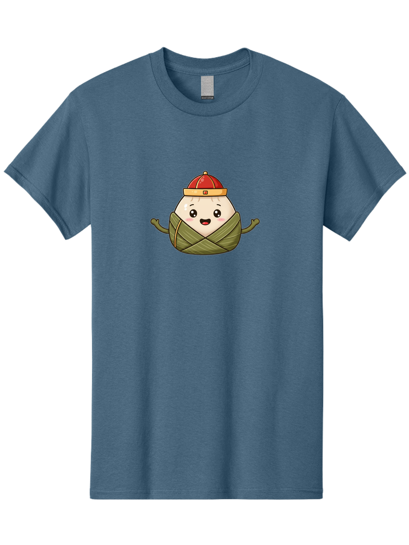 Zongzi-Cartoon-Character Men'S Graphic Tee, 100% Cotton, Comfortable Casual Summer Wear, Machine Washable, Cartoon Zongzi, Chinese Rice Dumpling, Traditional Food, Dragon Boat Festival, Happy Face, Red Hat, Green Wrapping, Cute Character, Bab606 11