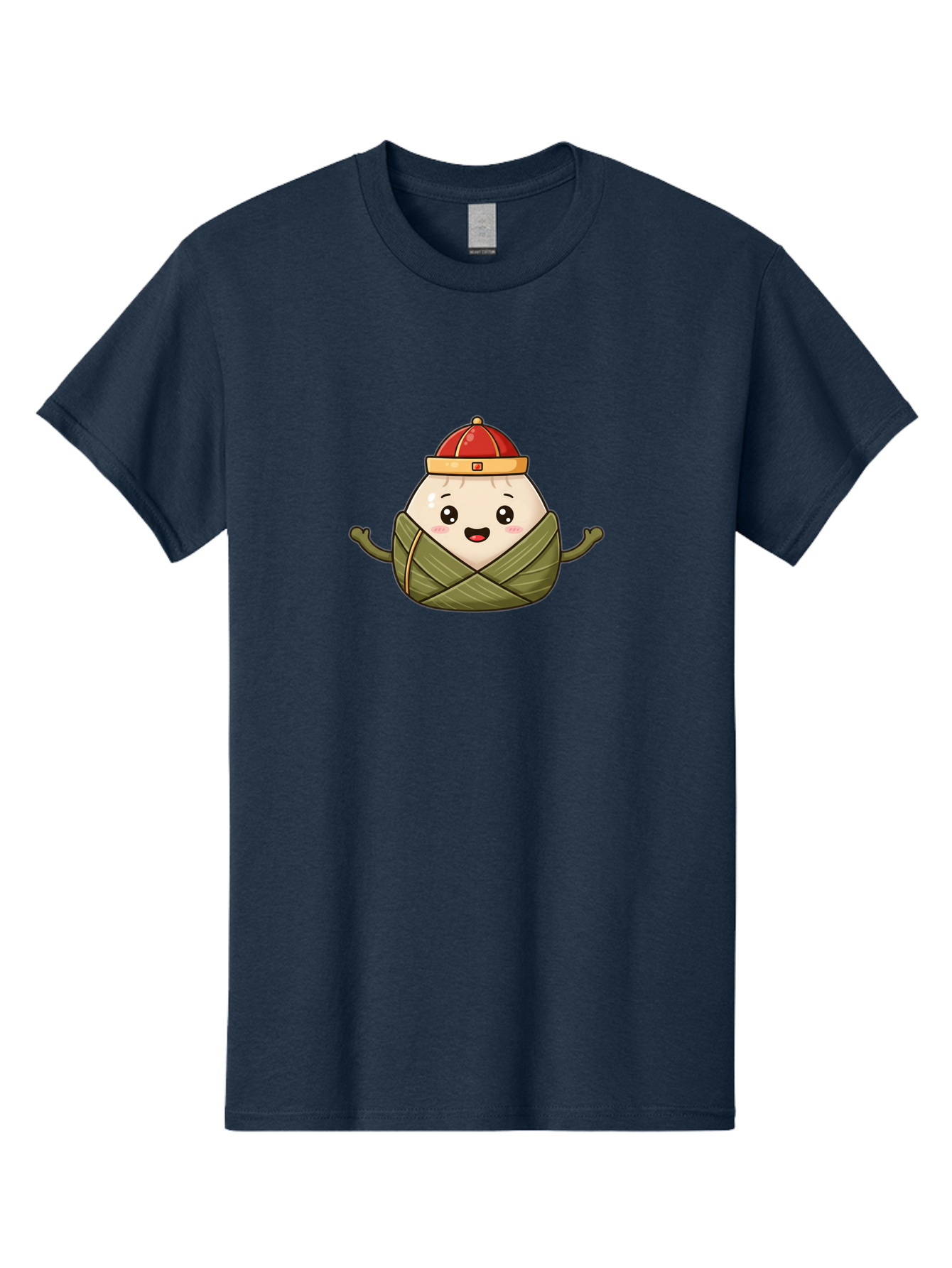 Zongzi-Cartoon-Character Men'S Graphic Tee, 100% Cotton, Comfortable Casual Summer Wear, Machine Washable, Cartoon Zongzi, Chinese Rice Dumpling, Traditional Food, Dragon Boat Festival, Happy Face, Red Hat, Green Wrapping, Cute Character, Bab606 12