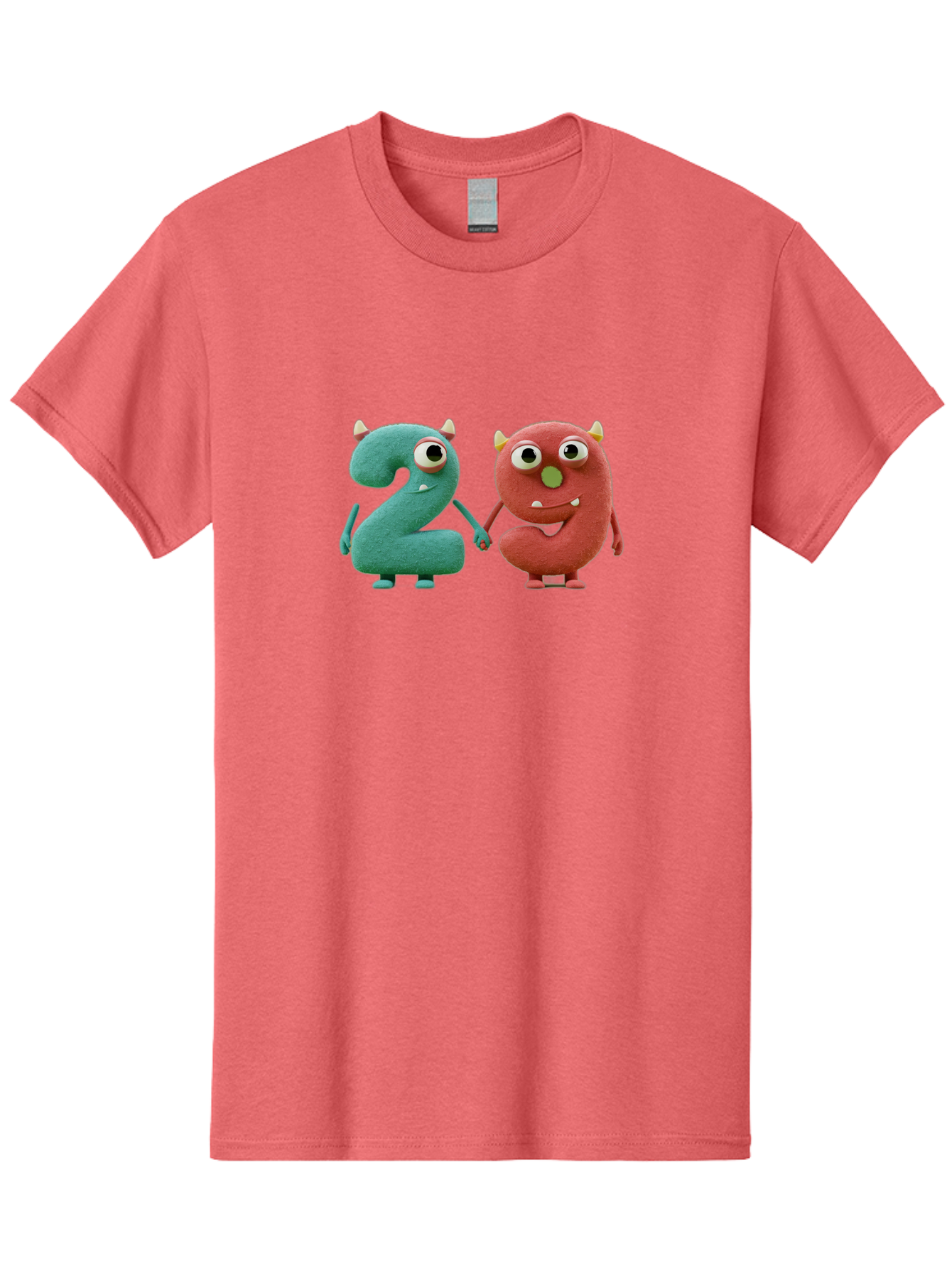 2-Monsters Men'S Graphic Tee, 100% Cotton, Comfortable Casual Summer Wear, Machine Washable, Monster Numbers, Cute Creatures, Colorful Characters, Playful Design, Funny Eyes, Holding Hands, Learning Numbers, Kid'S Education, Cartoon Style, Bab610 10
