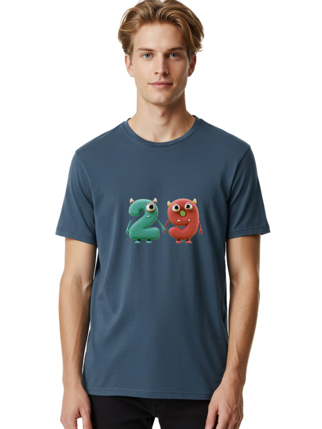 2-Monsters Men'S Graphic Tee, 100% Cotton, Comfortable Casual Summer Wear, Machine Washable, Monster Numbers, Cute Creatures, Colorful Characters, Playful Design, Funny Eyes, Holding Hands, Learning Numbers, Kid'S Education, Cartoon Style, Bab610 28