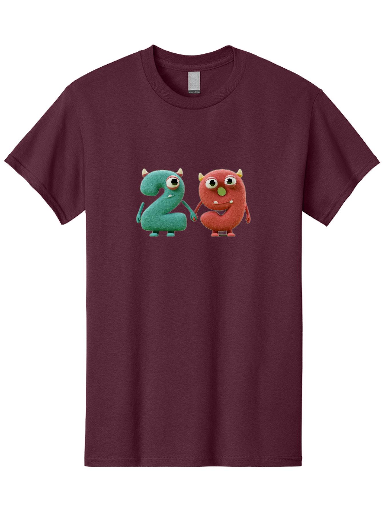 2-Monsters Men'S Graphic Tee, 100% Cotton, Comfortable Casual Summer Wear, Machine Washable, Monster Numbers, Cute Creatures, Colorful Characters, Playful Design, Funny Eyes, Holding Hands, Learning Numbers, Kid'S Education, Cartoon Style, Bab610 3