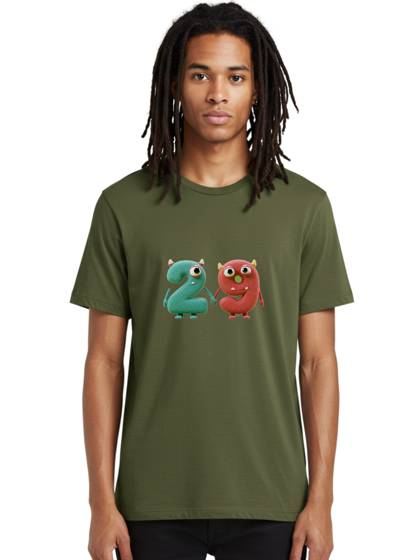 2-Monsters Men'S Graphic Tee, 100% Cotton, Comfortable Casual Summer Wear, Machine Washable, Monster Numbers, Cute Creatures, Colorful Characters, Playful Design, Funny Eyes, Holding Hands, Learning Numbers, Kid'S Education, Cartoon Style, Bab610 16