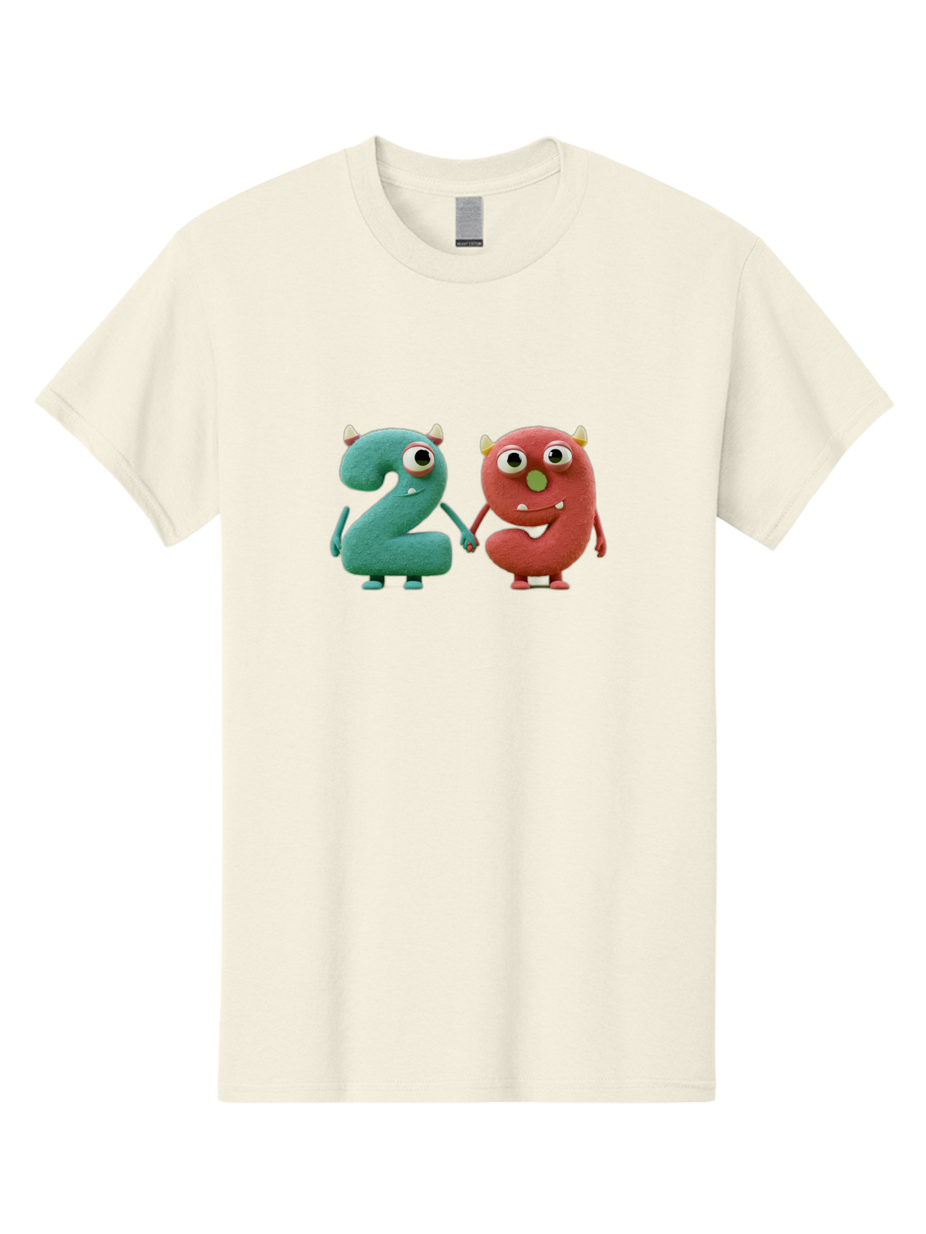 2-Monsters Men'S Graphic Tee, 100% Cotton, Comfortable Casual Summer Wear, Machine Washable, Monster Numbers, Cute Creatures, Colorful Characters, Playful Design, Funny Eyes, Holding Hands, Learning Numbers, Kid'S Education, Cartoon Style, Bab610 4