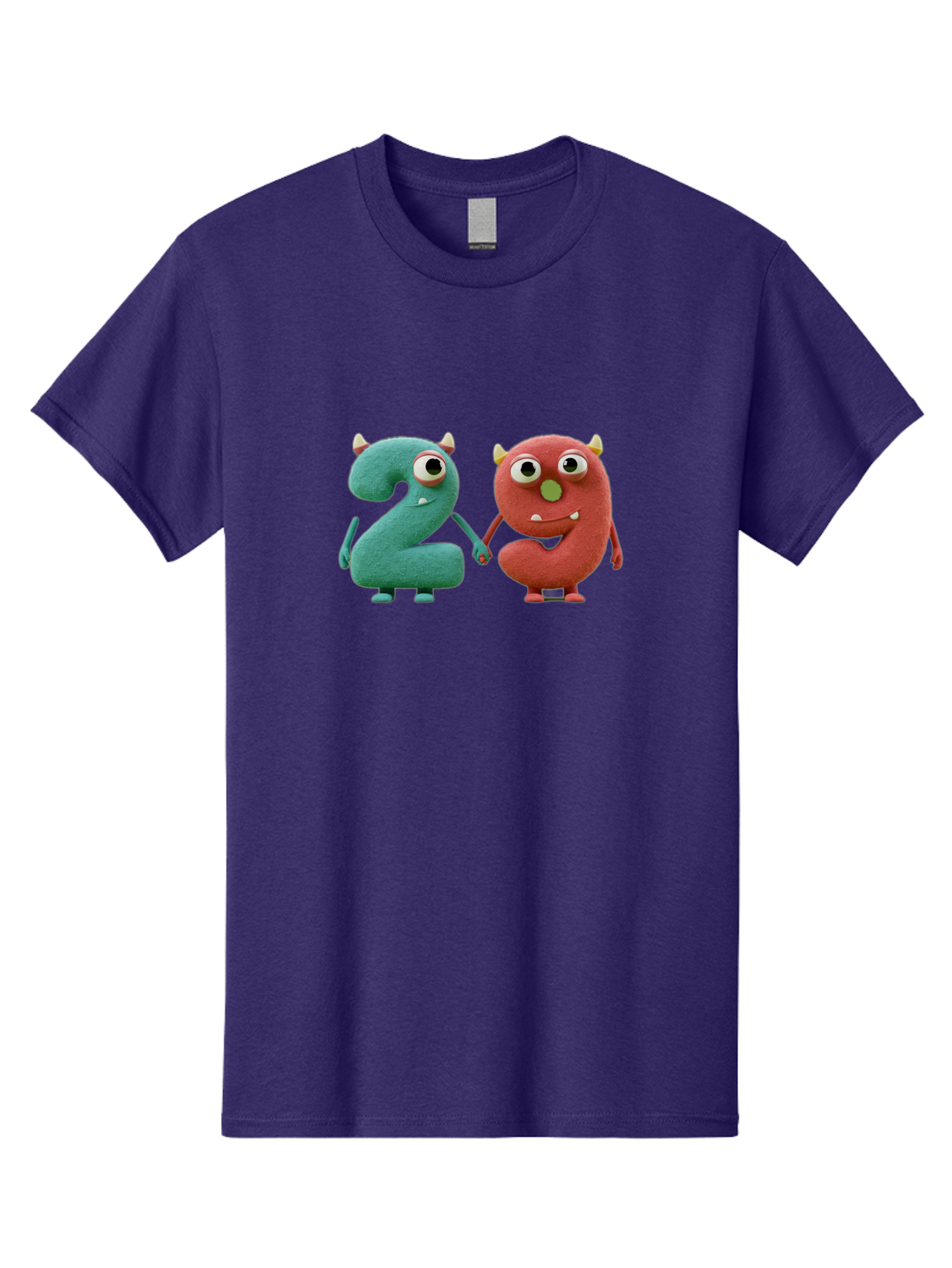 2-Monsters Men'S Graphic Tee, 100% Cotton, Comfortable Casual Summer Wear, Machine Washable, Monster Numbers, Cute Creatures, Colorful Characters, Playful Design, Funny Eyes, Holding Hands, Learning Numbers, Kid'S Education, Cartoon Style, Bab610 11