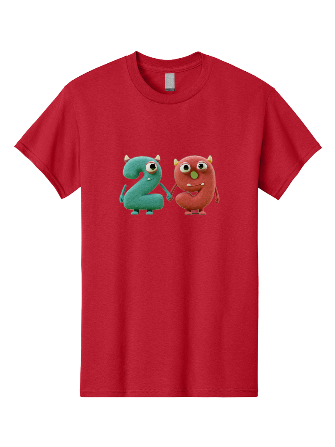 2-Monsters Men'S Graphic Tee, 100% Cotton, Comfortable Casual Summer Wear, Machine Washable, Monster Numbers, Cute Creatures, Colorful Characters, Playful Design, Funny Eyes, Holding Hands, Learning Numbers, Kid'S Education, Cartoon Style, Bab610 15