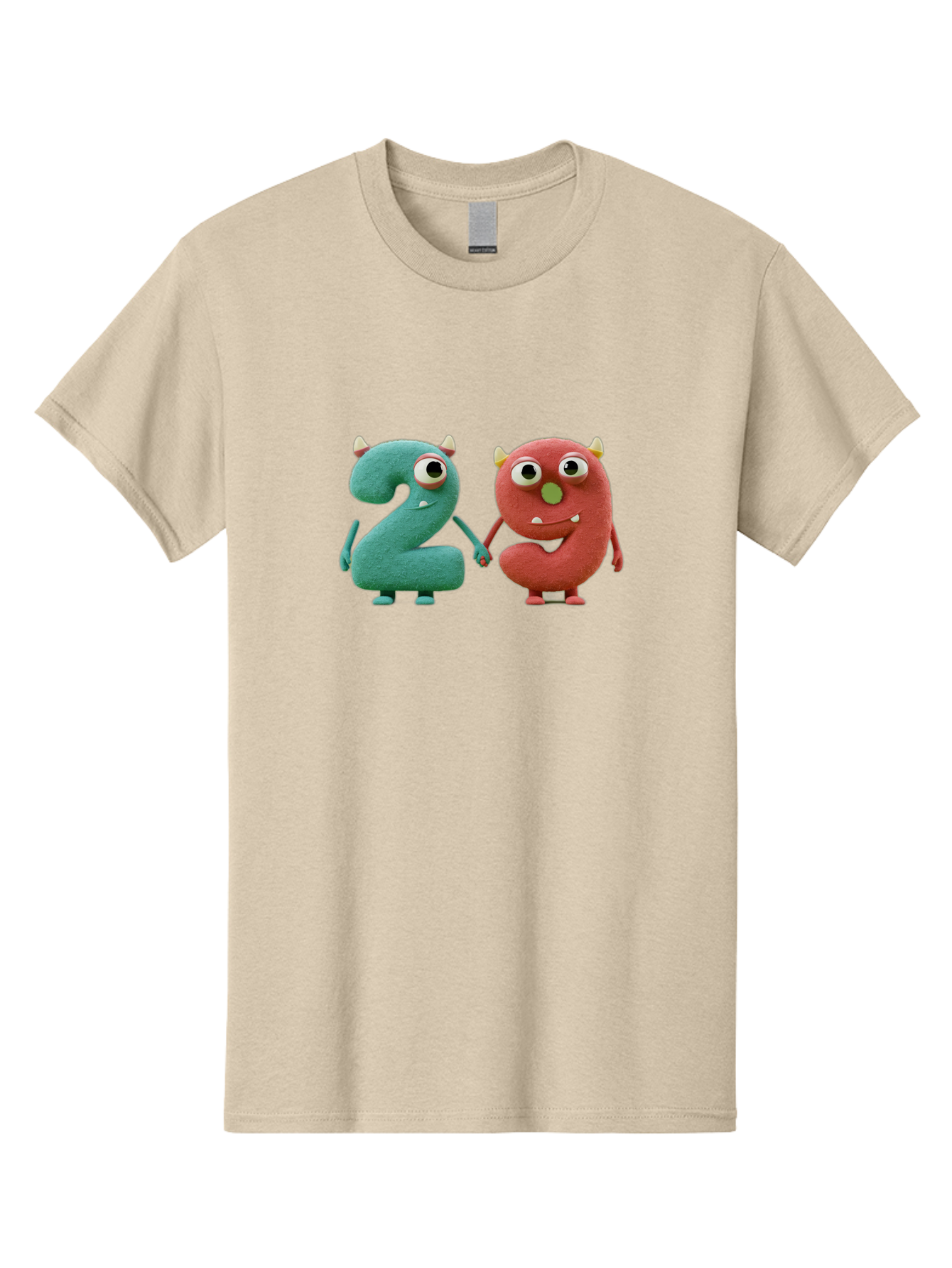 2-Monsters Men'S Graphic Tee, 100% Cotton, Comfortable Casual Summer Wear, Machine Washable, Monster Numbers, Cute Creatures, Colorful Characters, Playful Design, Funny Eyes, Holding Hands, Learning Numbers, Kid'S Education, Cartoon Style, Bab610 9