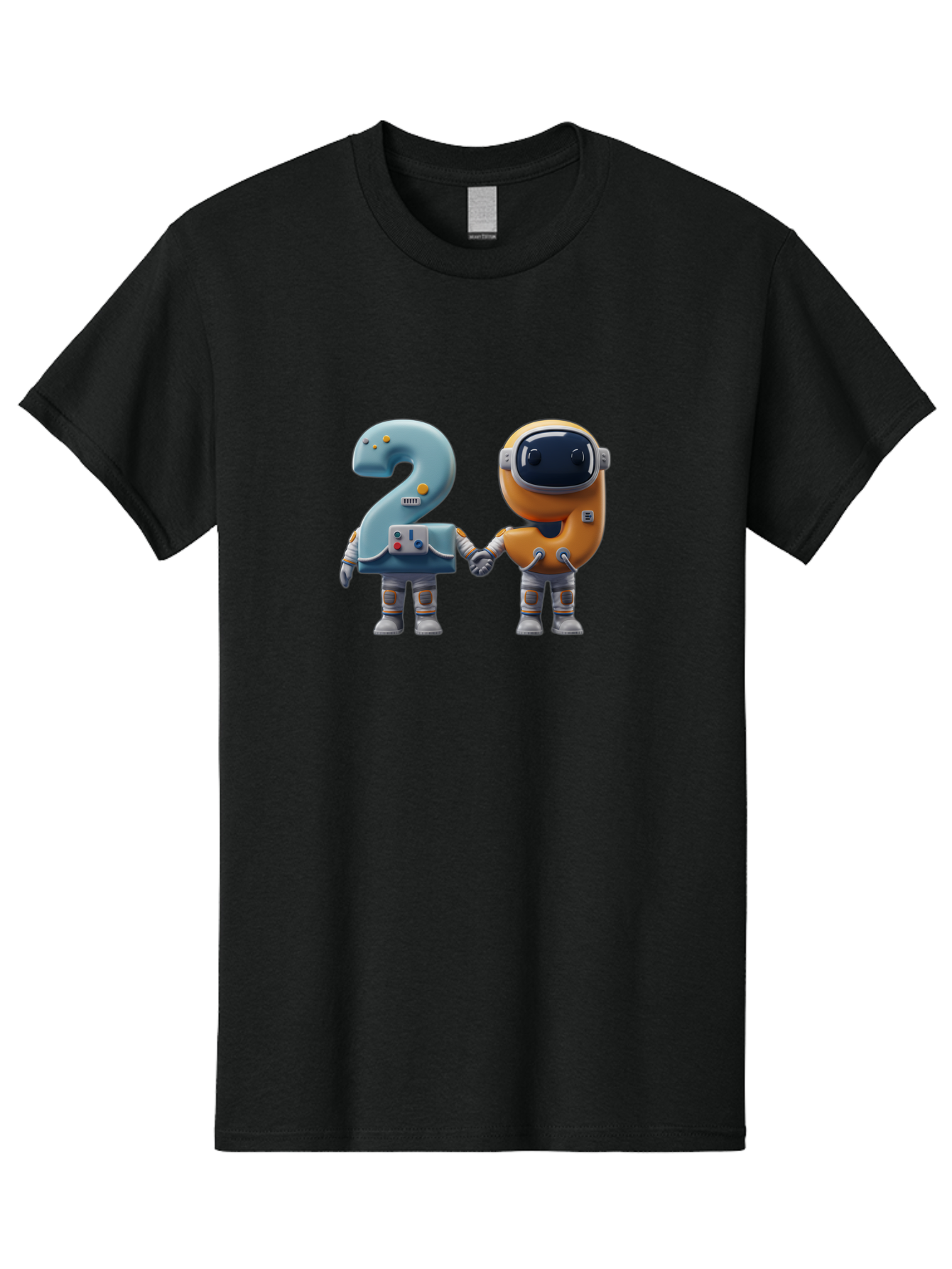 2-Robots Men'S Graphic Tee, 100% Cotton, Comfortable Casual Summer Wear, Machine Washable, 3D Rendered Robots, Robot Holding Number 2, Futuristic Design, Robotic Figures, Hand In Hand Robots, Orange And Blue Robots, Space Age, Robotics, Bab611 13