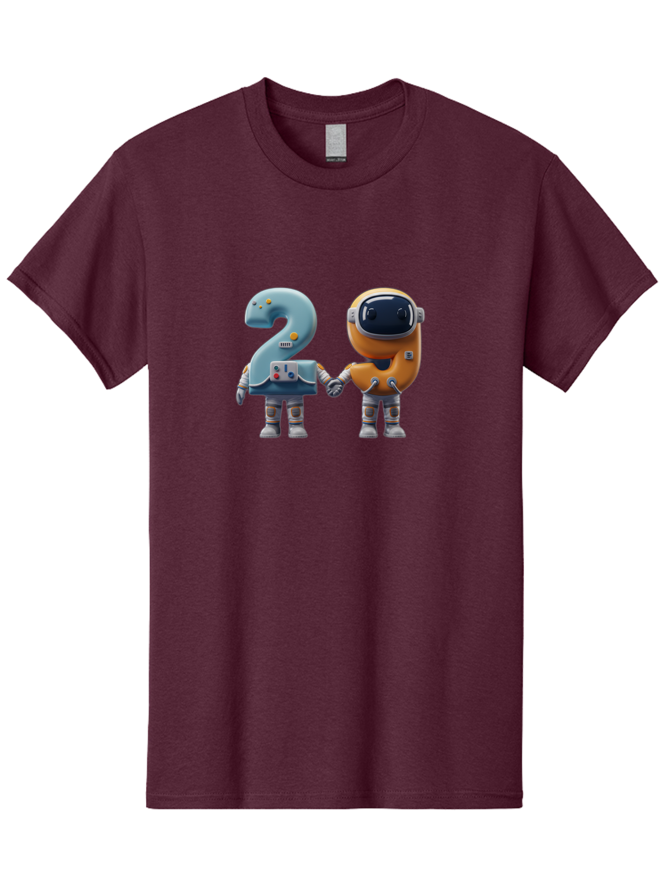 2-Robots Men'S Graphic Tee, 100% Cotton, Comfortable Casual Summer Wear, Machine Washable, 3D Rendered Robots, Robot Holding Number 2, Futuristic Design, Robotic Figures, Hand In Hand Robots, Orange And Blue Robots, Space Age, Robotics, Bab611 15