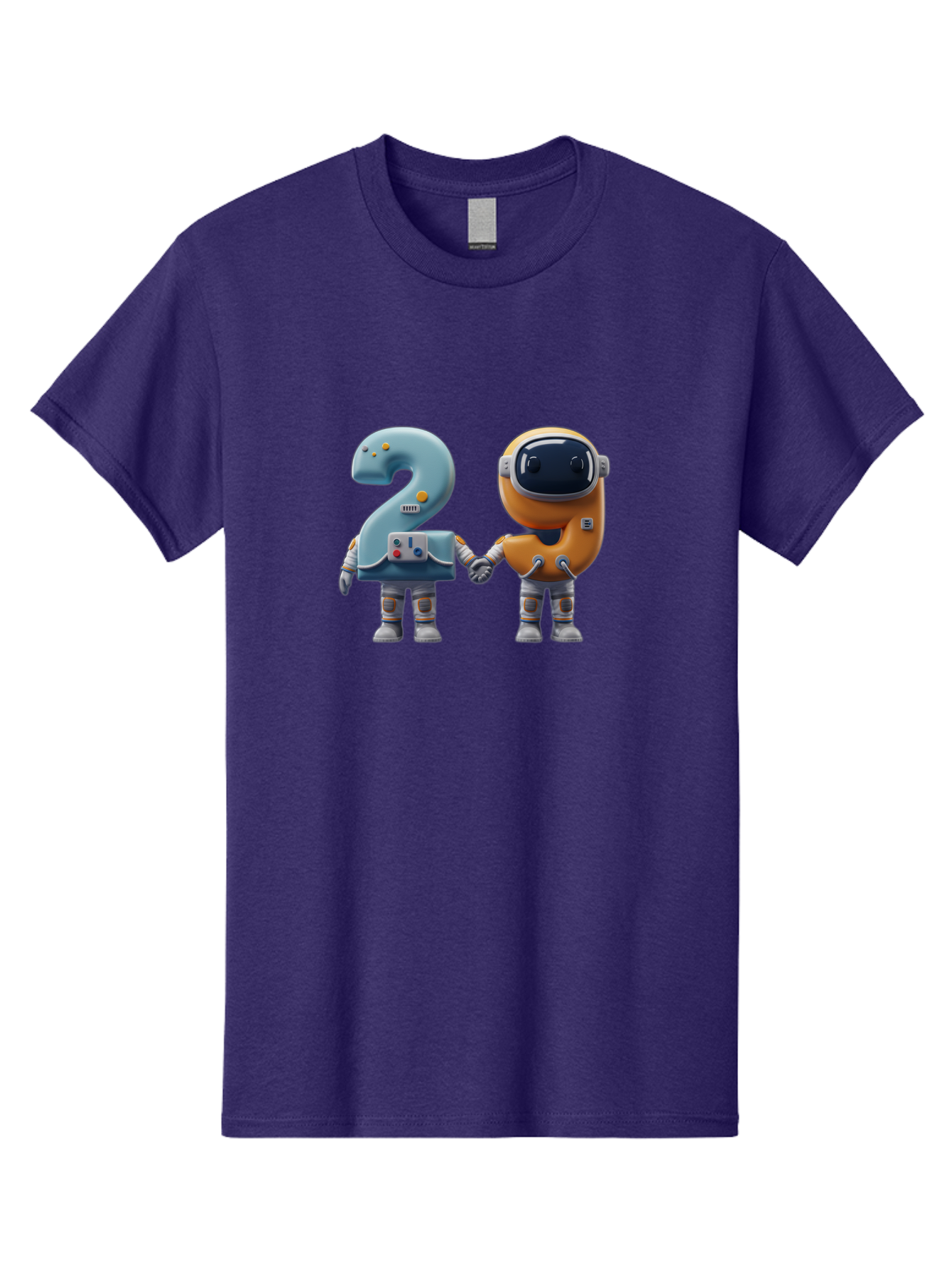2-Robots Men'S Graphic Tee, 100% Cotton, Comfortable Casual Summer Wear, Machine Washable, 3D Rendered Robots, Robot Holding Number 2, Futuristic Design, Robotic Figures, Hand In Hand Robots, Orange And Blue Robots, Space Age, Robotics, Bab611 5