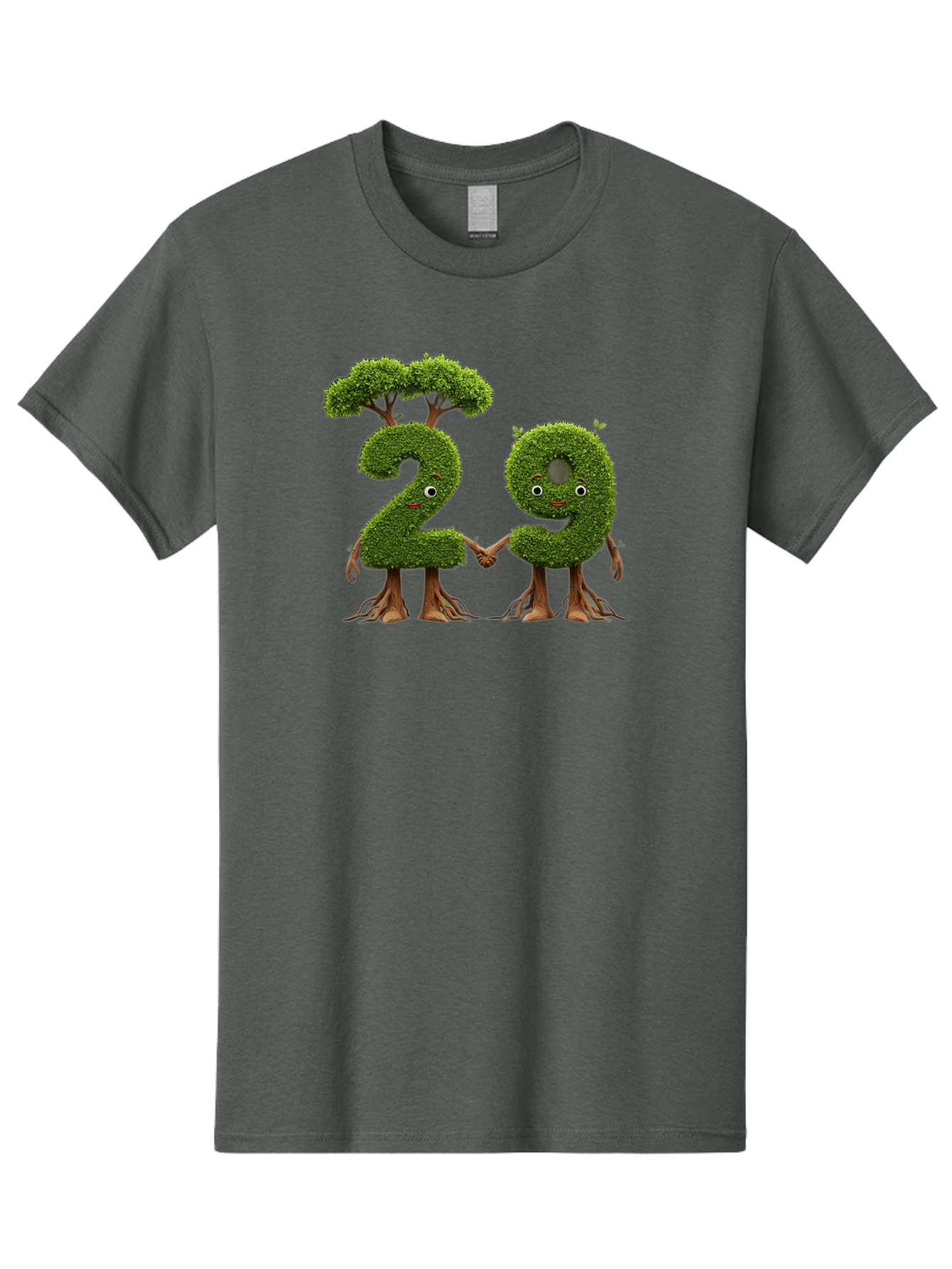 20 Men'S Graphic Tee, 100% Cotton, Comfortable Casual Summer Wear, Machine Washable, Topiary Numbers, Hand In Hand, Numbers 2 And 4, Foliage Characters, Leafy Figures, Green Numbers, Happy Faces, Whimsical Design, Nature-Inspired Art, Bab612 10