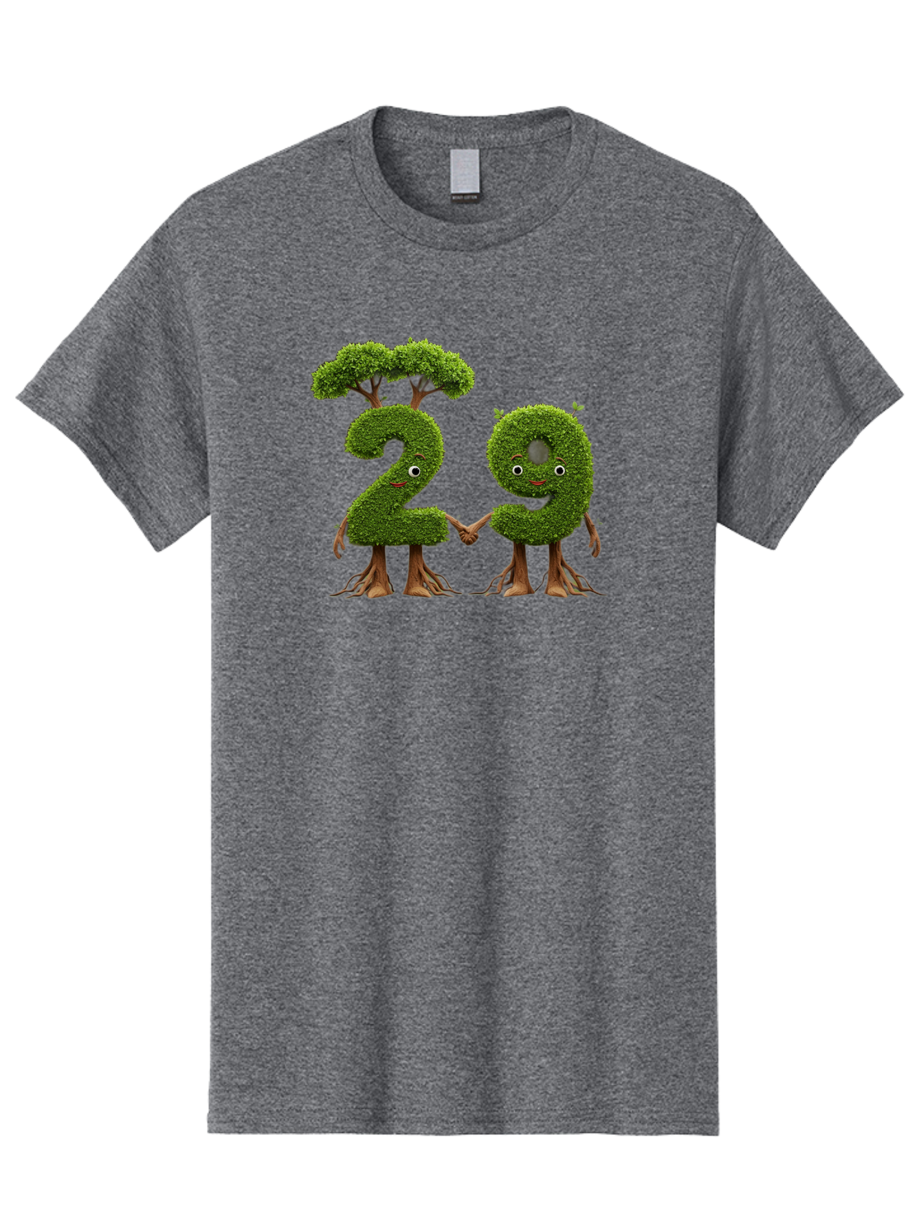 20 Men'S Graphic Tee, 100% Cotton, Comfortable Casual Summer Wear, Machine Washable, Topiary Numbers, Hand In Hand, Numbers 2 And 4, Foliage Characters, Leafy Figures, Green Numbers, Happy Faces, Whimsical Design, Nature-Inspired Art, Bab612 14