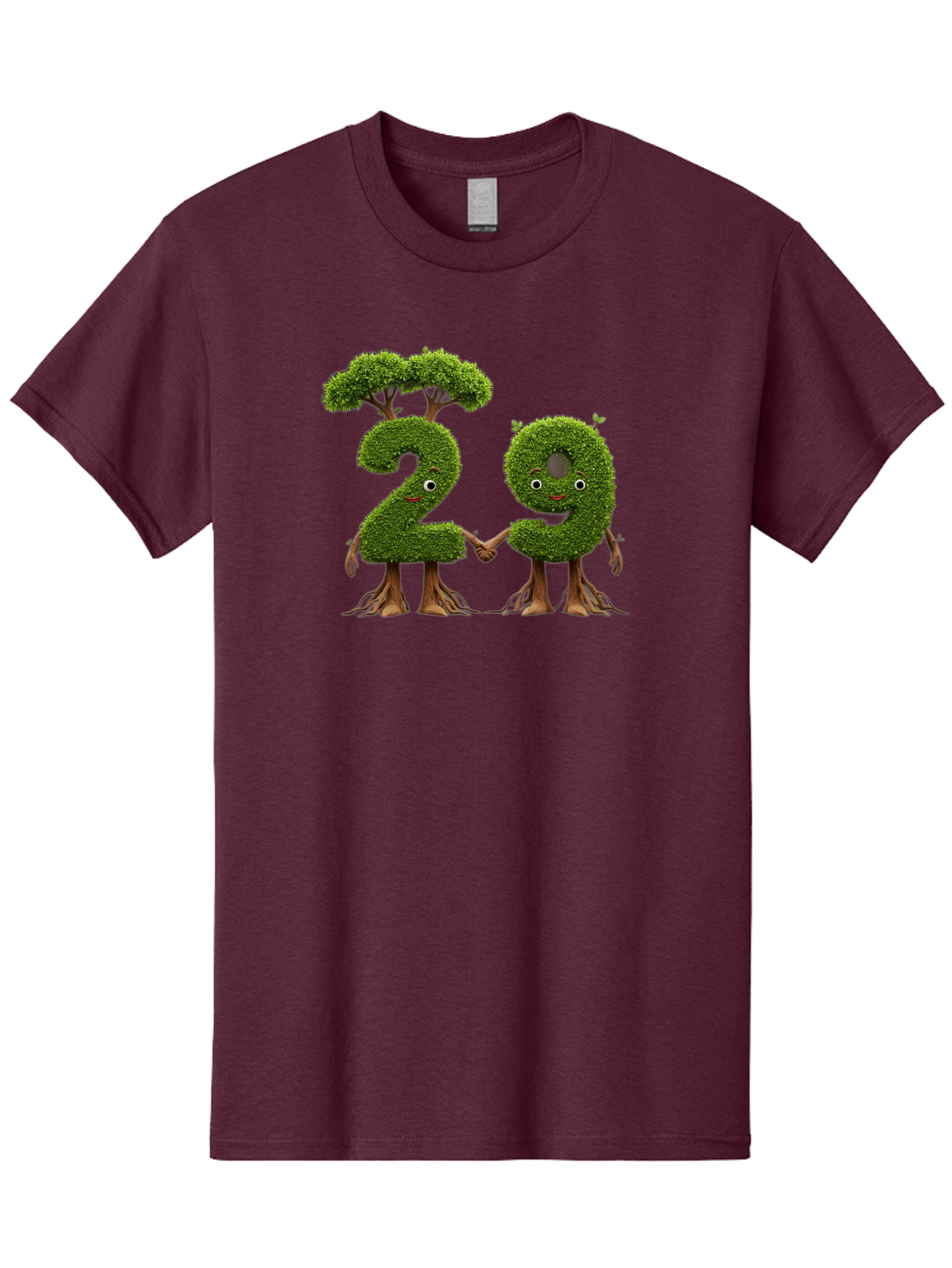 20 Men'S Graphic Tee, 100% Cotton, Comfortable Casual Summer Wear, Machine Washable, Topiary Numbers, Hand In Hand, Numbers 2 And 4, Foliage Characters, Leafy Figures, Green Numbers, Happy Faces, Whimsical Design, Nature-Inspired Art, Bab612 13