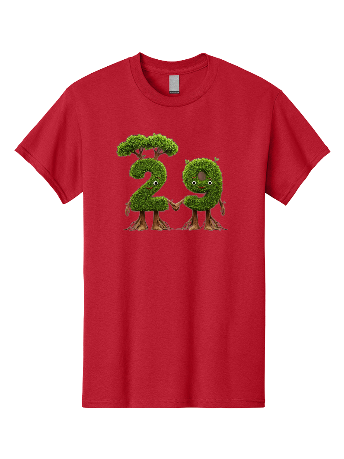 20 Men'S Graphic Tee, 100% Cotton, Comfortable Casual Summer Wear, Machine Washable, Topiary Numbers, Hand In Hand, Numbers 2 And 4, Foliage Characters, Leafy Figures, Green Numbers, Happy Faces, Whimsical Design, Nature-Inspired Art, Bab612 8