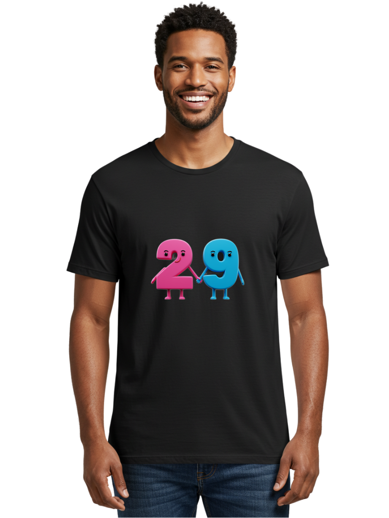 21 Men'S Graphic Tee, 100% Cotton, Comfortable Casual Summer Wear, Machine Washable, Cartoon Numbers 2 And 1, Pink And Blue Characters, Holding Hands, Smiling Faces, Friendly, Cute, Animated, Numbers With Personality, Digital Illustration, Bab613 20