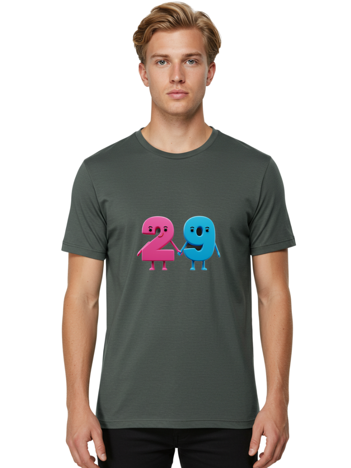 21 Men'S Graphic Tee, 100% Cotton, Comfortable Casual Summer Wear, Machine Washable, Cartoon Numbers 2 And 1, Pink And Blue Characters, Holding Hands, Smiling Faces, Friendly, Cute, Animated, Numbers With Personality, Digital Illustration, Bab613 27
