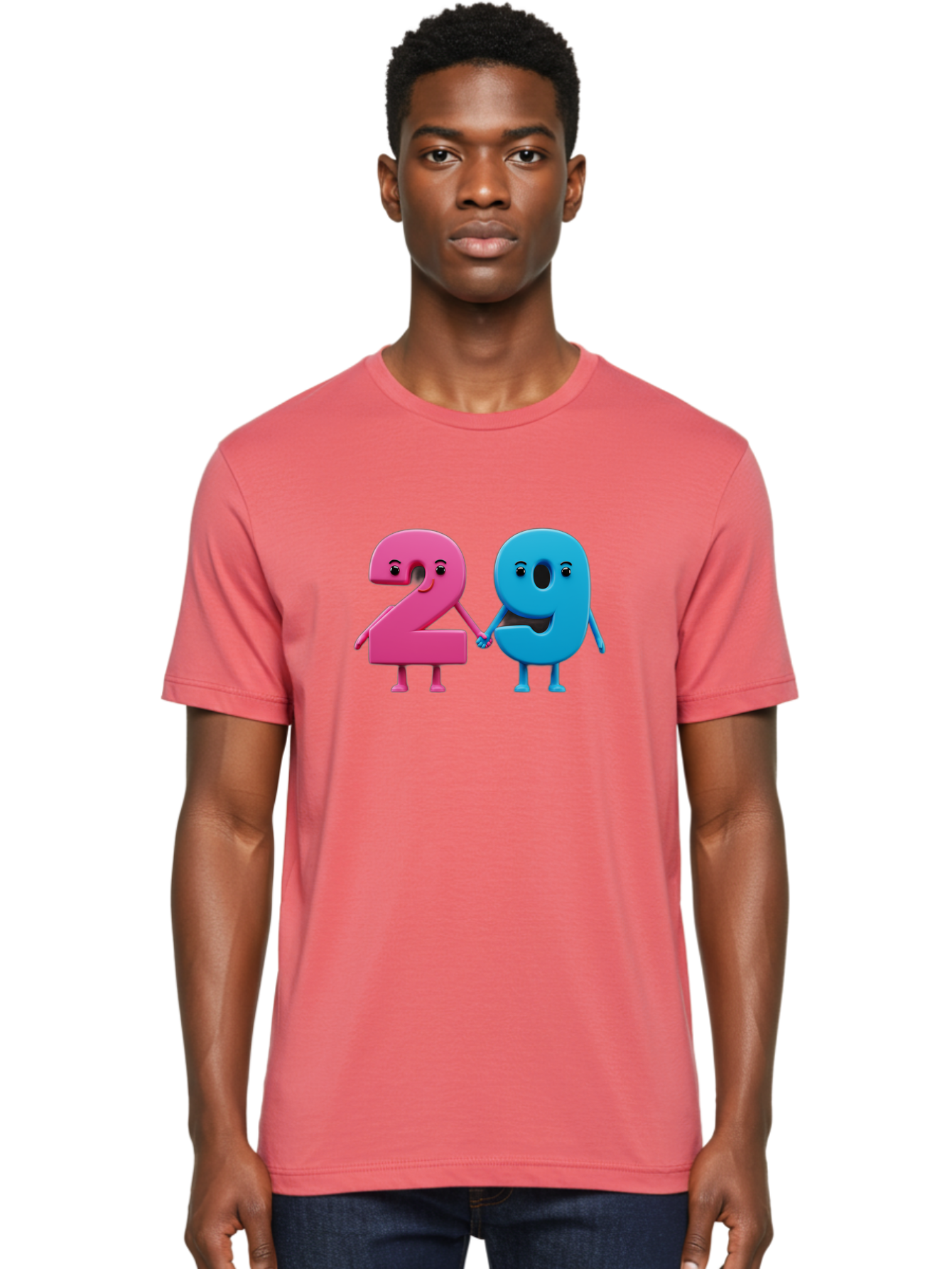 21 Men'S Graphic Tee, 100% Cotton, Comfortable Casual Summer Wear, Machine Washable, Cartoon Numbers 2 And 1, Pink And Blue Characters, Holding Hands, Smiling Faces, Friendly, Cute, Animated, Numbers With Personality, Digital Illustration, Bab613 18