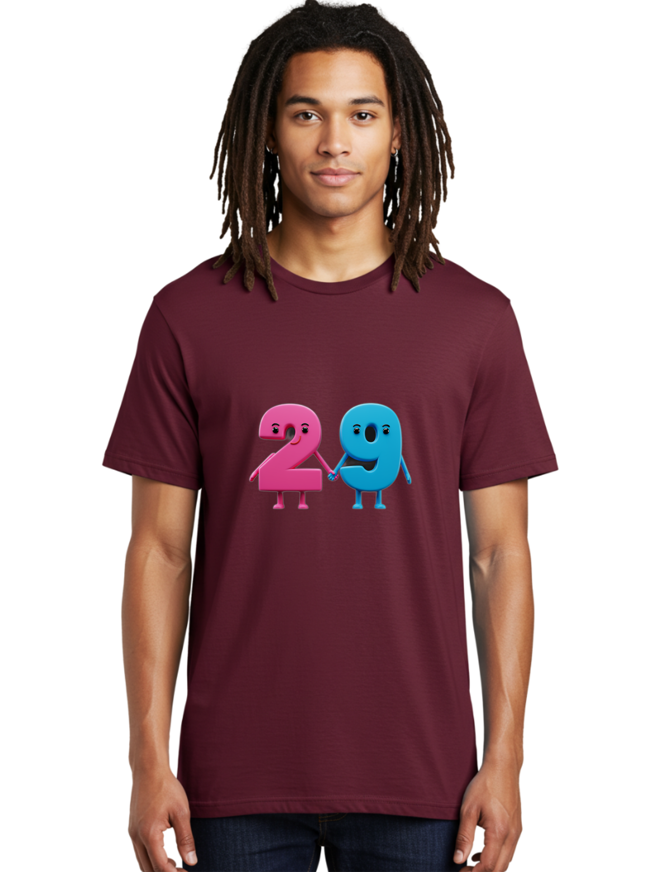 21 Men'S Graphic Tee, 100% Cotton, Comfortable Casual Summer Wear, Machine Washable, Cartoon Numbers 2 And 1, Pink And Blue Characters, Holding Hands, Smiling Faces, Friendly, Cute, Animated, Numbers With Personality, Digital Illustration, Bab613 22