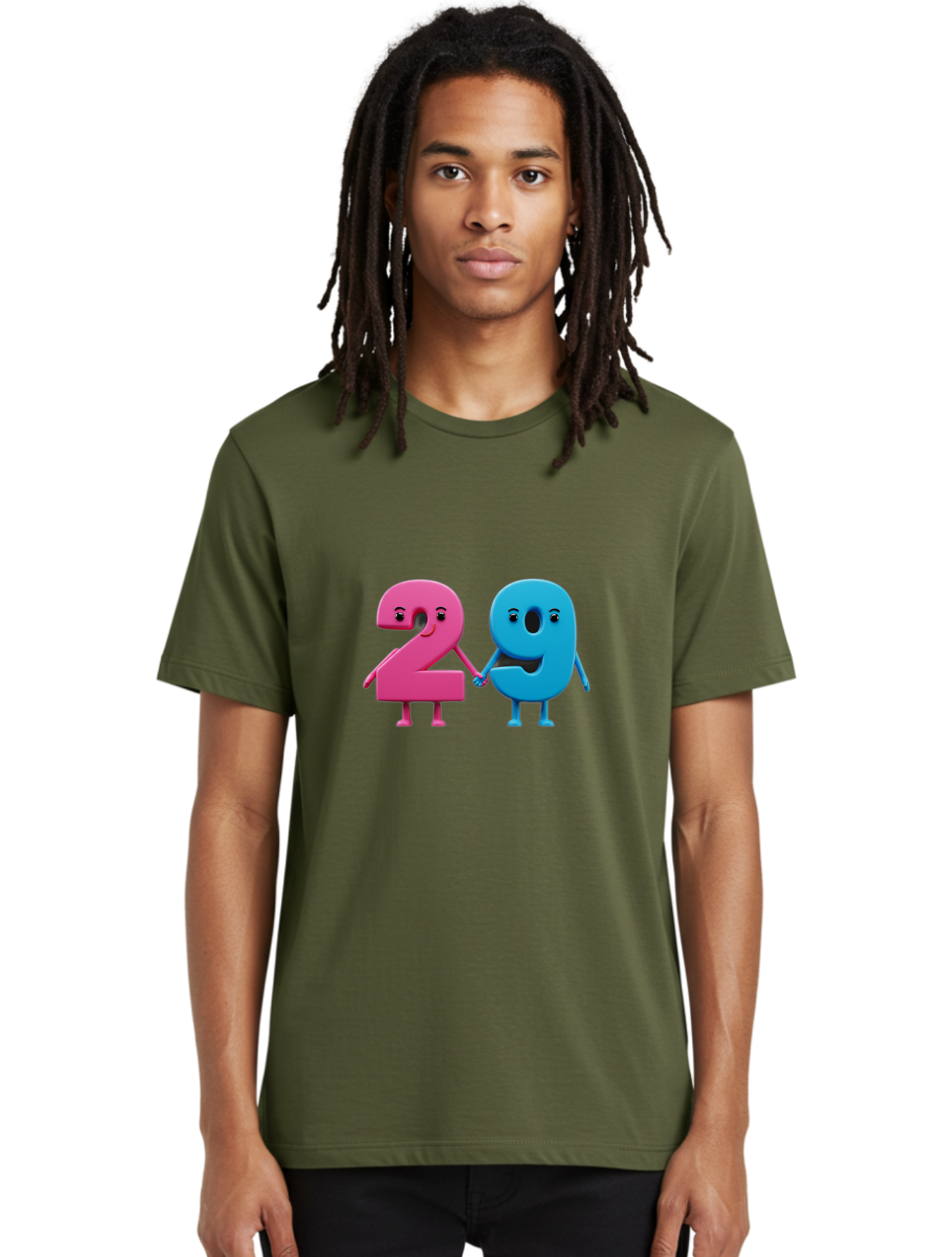 21 Men'S Graphic Tee, 100% Cotton, Comfortable Casual Summer Wear, Machine Washable, Cartoon Numbers 2 And 1, Pink And Blue Characters, Holding Hands, Smiling Faces, Friendly, Cute, Animated, Numbers With Personality, Digital Illustration, Bab613 30