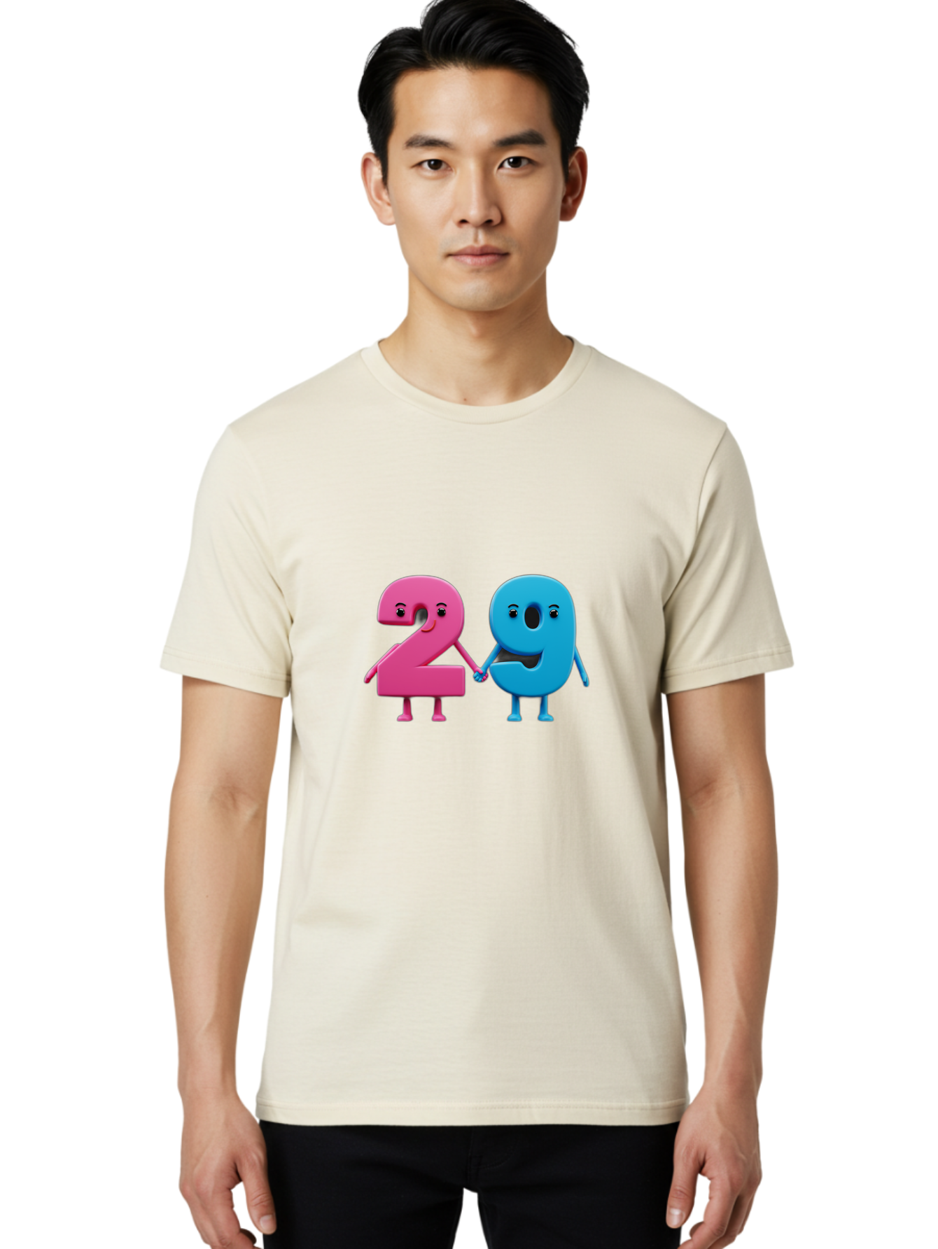 21 Men'S Graphic Tee, 100% Cotton, Comfortable Casual Summer Wear, Machine Washable, Cartoon Numbers 2 And 1, Pink And Blue Characters, Holding Hands, Smiling Faces, Friendly, Cute, Animated, Numbers With Personality, Digital Illustration, Bab613 28