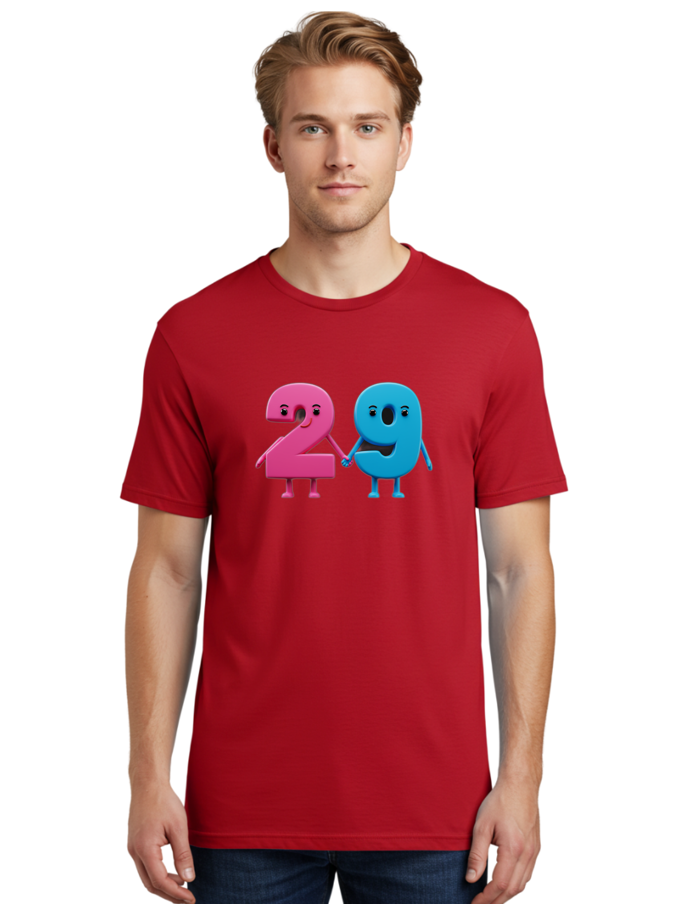 21 Men'S Graphic Tee, 100% Cotton, Comfortable Casual Summer Wear, Machine Washable, Cartoon Numbers 2 And 1, Pink And Blue Characters, Holding Hands, Smiling Faces, Friendly, Cute, Animated, Numbers With Personality, Digital Illustration, Bab613 29
