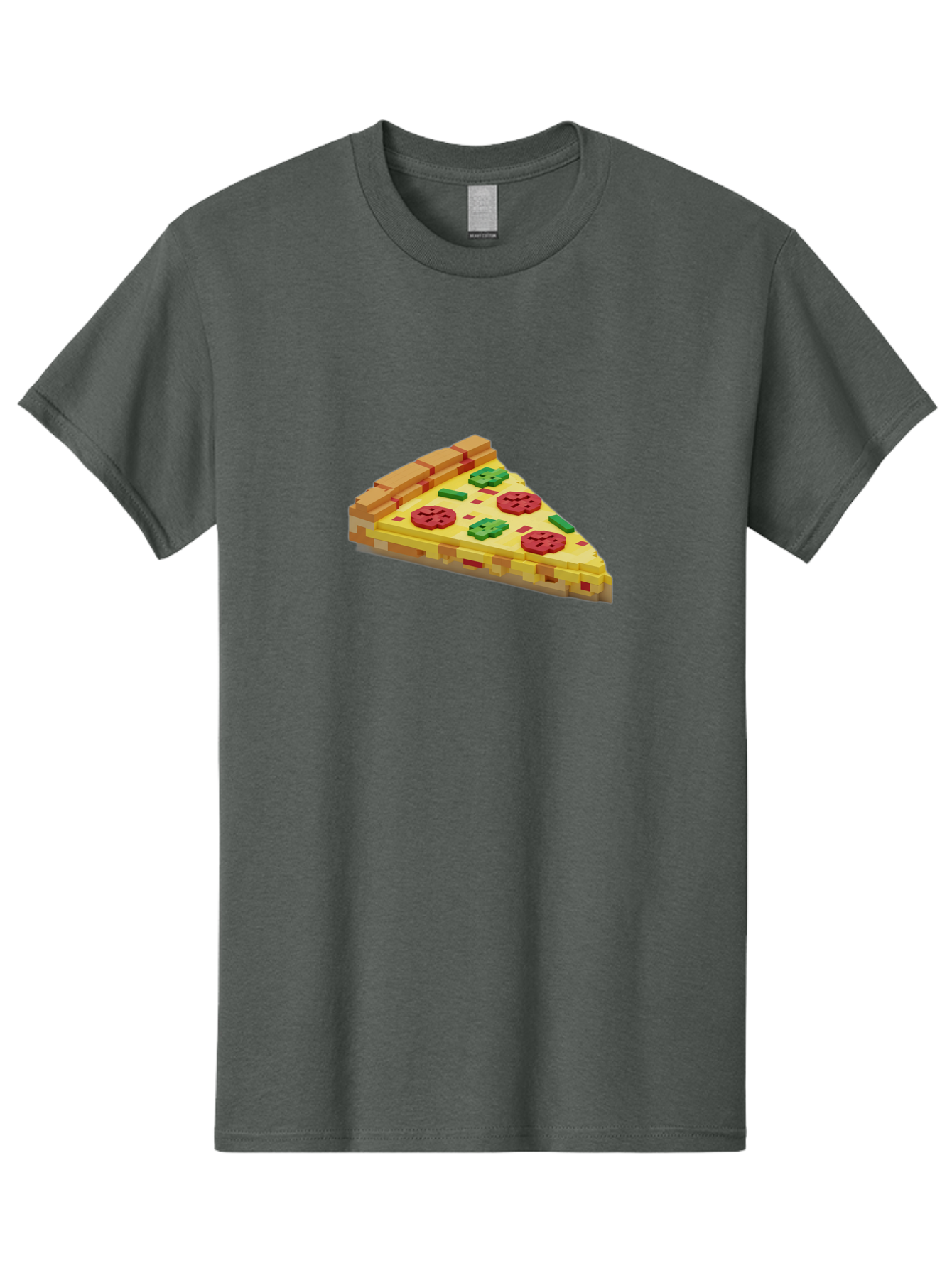 3D-Pizza-Slice Men'S Graphic Tee, 100% Cotton, Comfortable Casual Summer Wear, Machine Washable, Pixel Art, Pizza Slice, 3D Graphics, Pepperoni Pizza, Green Peppers, Yellow Crust, Red Toppings, Digital Illustration, Blocky Texture, Bab615 15