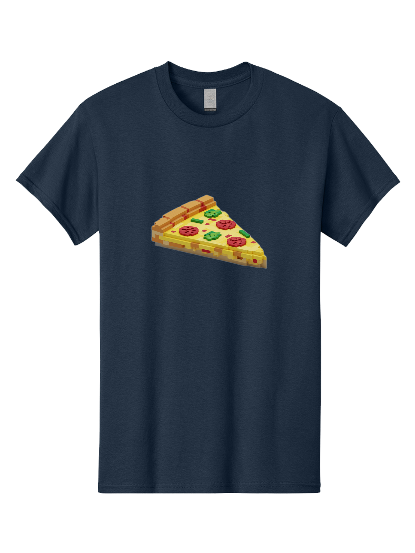 3D-Pizza-Slice Men'S Graphic Tee, 100% Cotton, Comfortable Casual Summer Wear, Machine Washable, Pixel Art, Pizza Slice, 3D Graphics, Pepperoni Pizza, Green Peppers, Yellow Crust, Red Toppings, Digital Illustration, Blocky Texture, Bab615 5